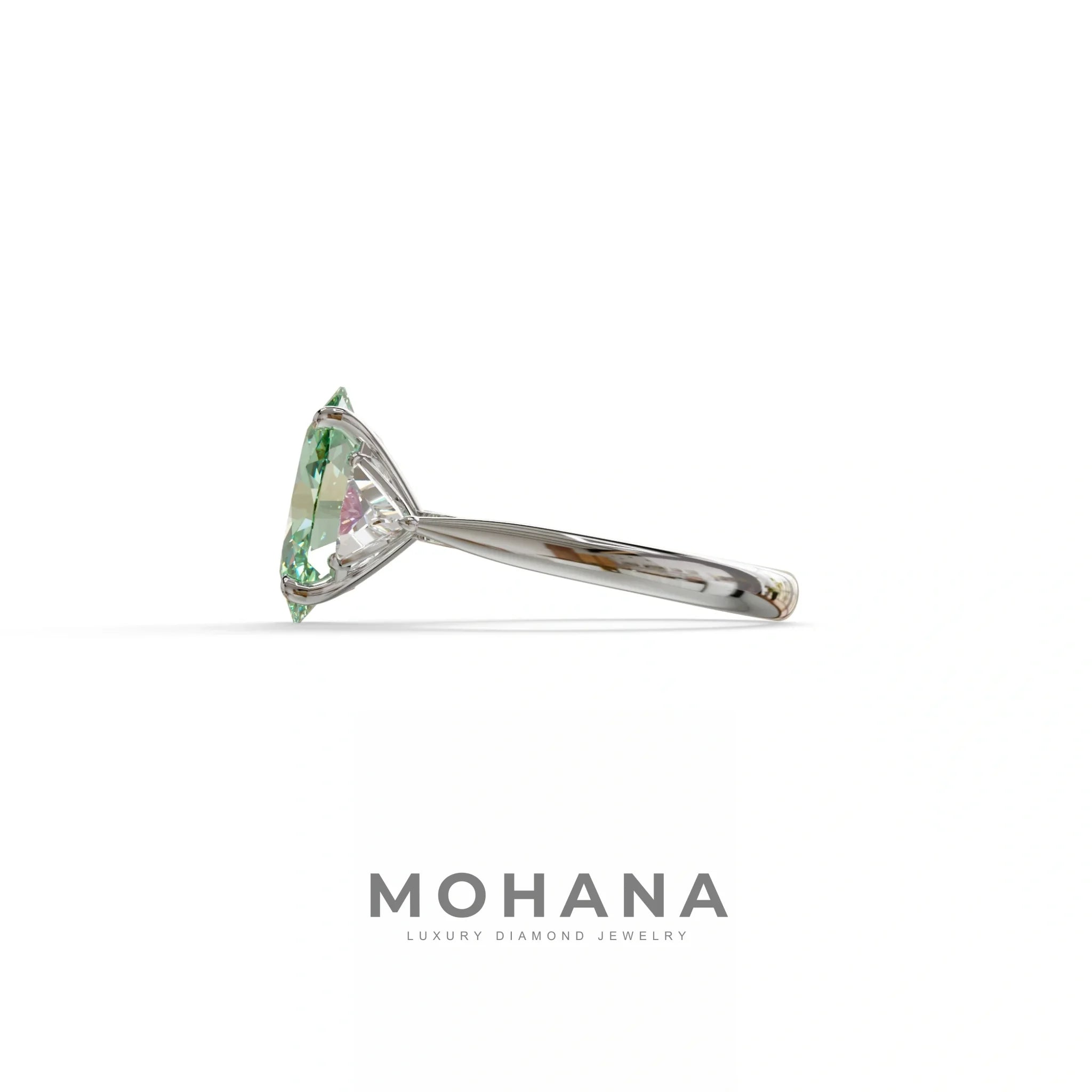 3Ct Green Oval Cut Lab Grown Diamond Three Stone Engagement Ring - Myza