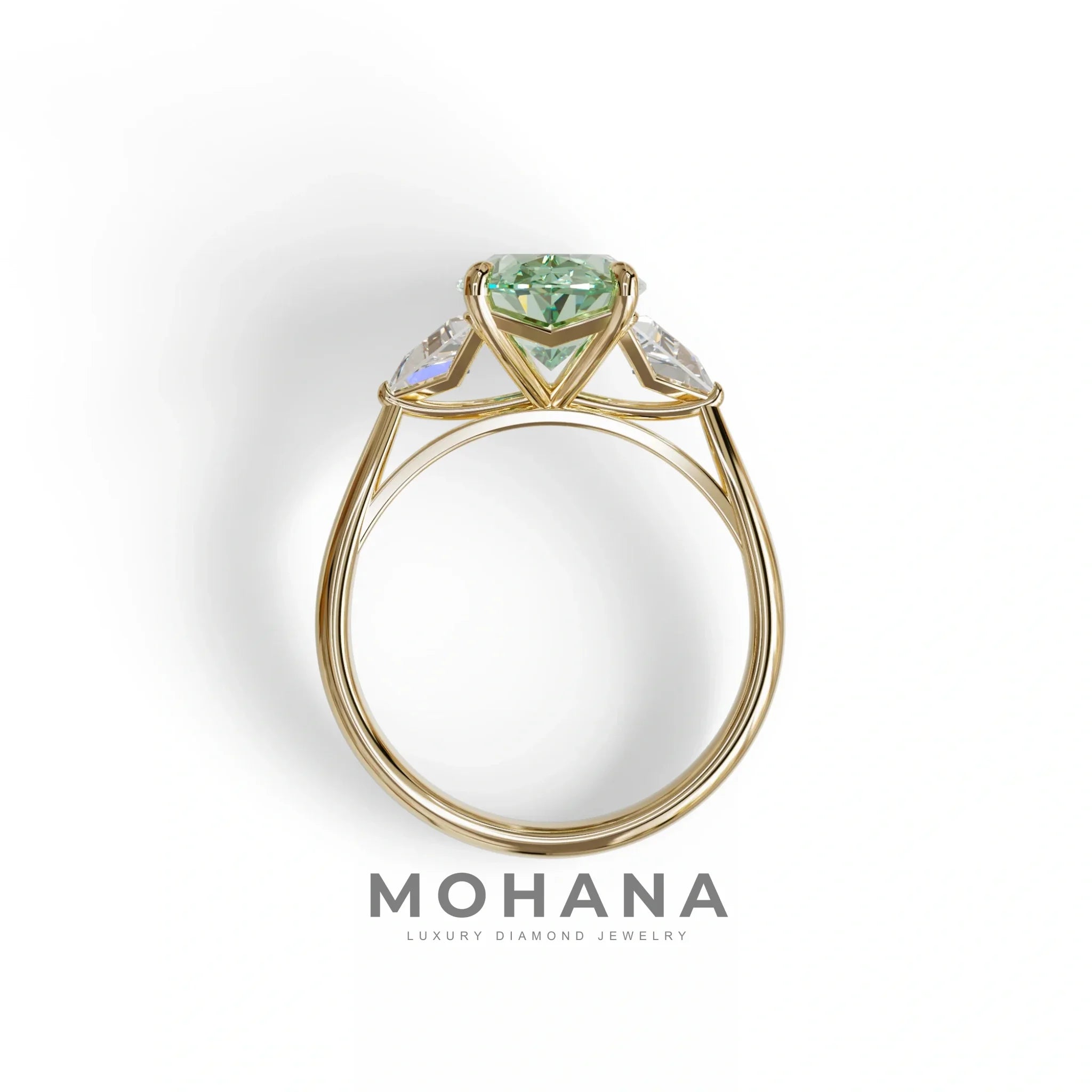3Ct Green Oval Cut Lab Grown Diamond Three Stone Engagement Ring - Myza