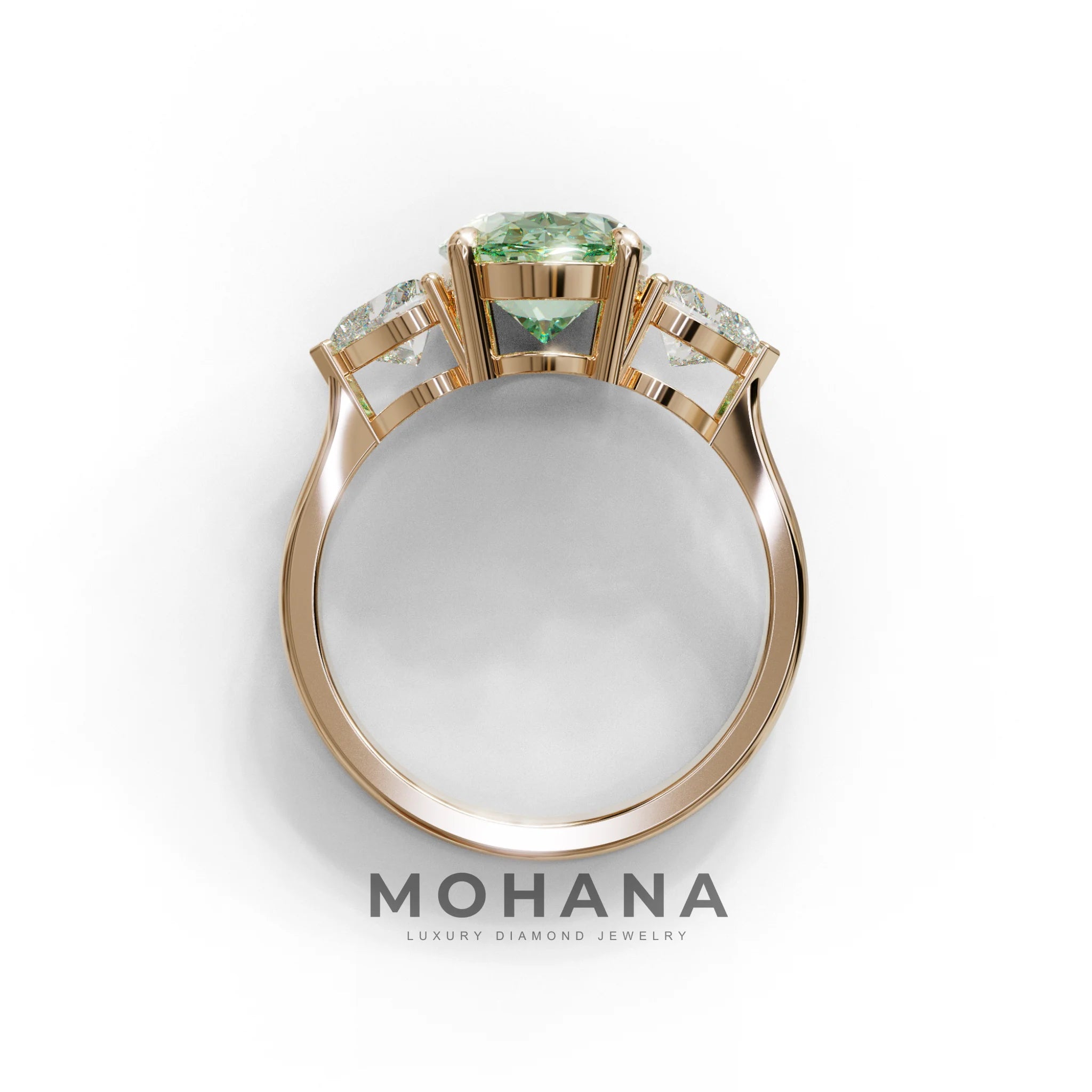 4 Ct Green Oval & Heart Shape 3 Stone Engagement Diamond Ring - Lucid