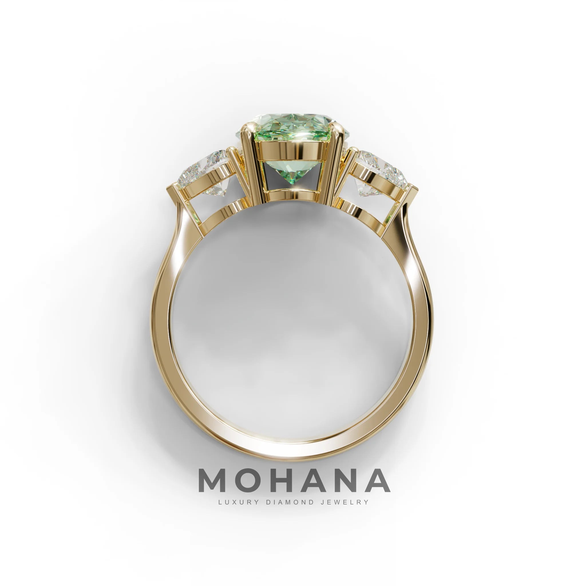 4 Ct Green Oval & Heart Shape 3 Stone Engagement Diamond Ring - Lucid