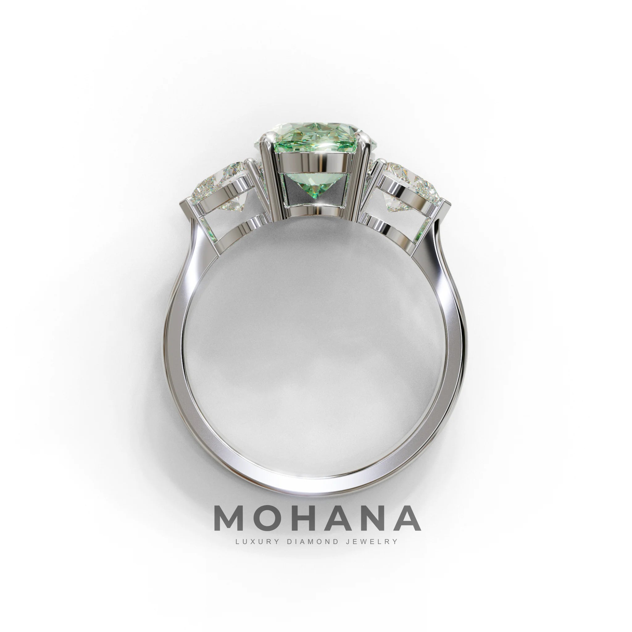 4 Ct Green Oval & Heart Shape 3 Stone Engagement Diamond Ring - Lucid