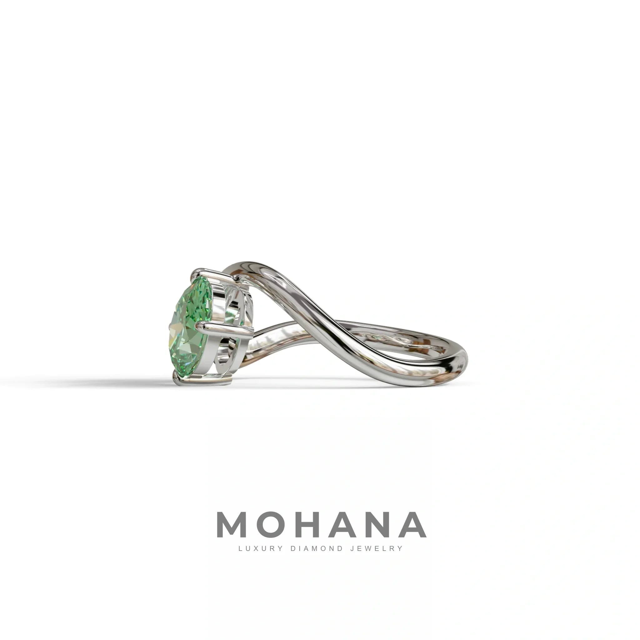 3 Carat Green Oval and Pear Cut Lab Diamond Engagement Ring - Toi Et Moi