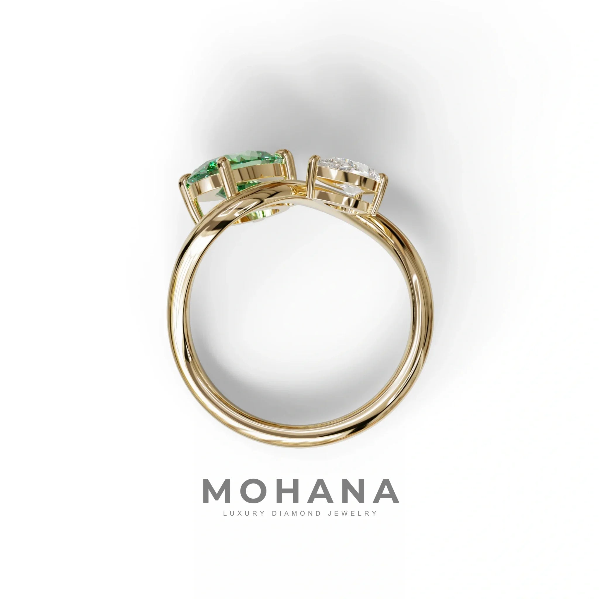 3 Carat Green Oval and Pear Cut Lab Diamond Engagement Ring - Toi Et Moi