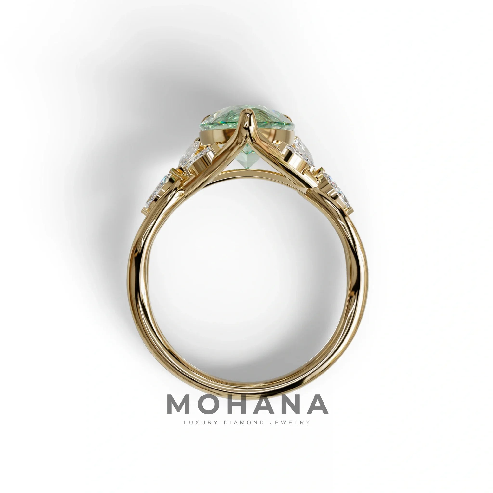 3 Carat Green Pear Cut Cluster-Vintage Setting Lab Grown Diamond Ring - Celena