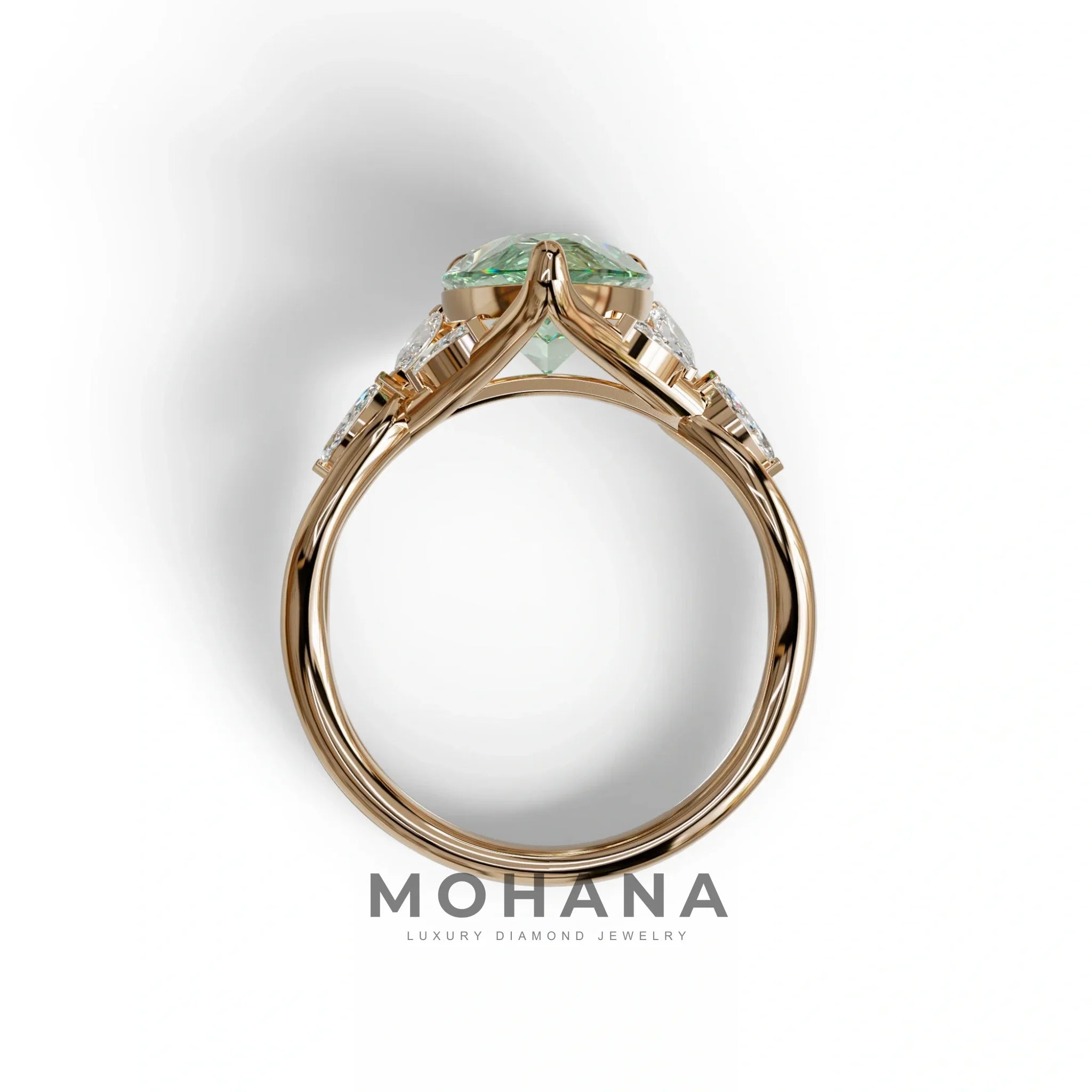 3 Carat Green Pear Cut Cluster-Vintage Setting Lab Grown Diamond Ring - Celena
