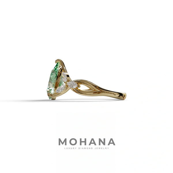 3 Carat Green Lab Grown Diamond Engagement Ring – Pear Cut Cluster | Celena alternate view