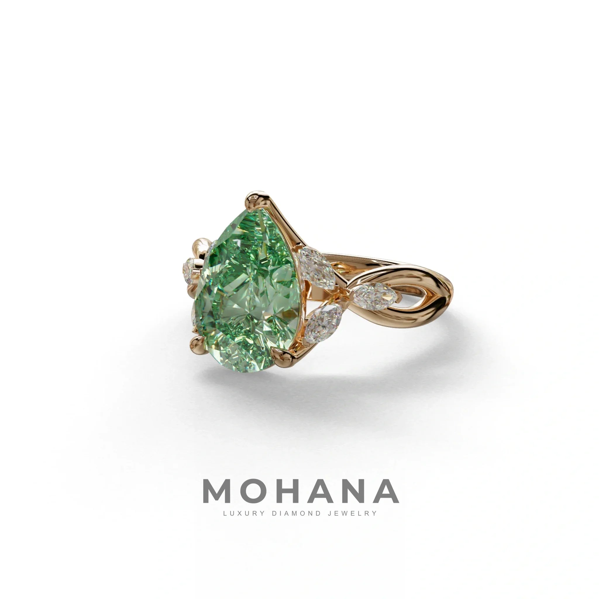3 Carat Green Pear Cut Cluster-Vintage Setting Lab Grown Diamond Ring - Celena