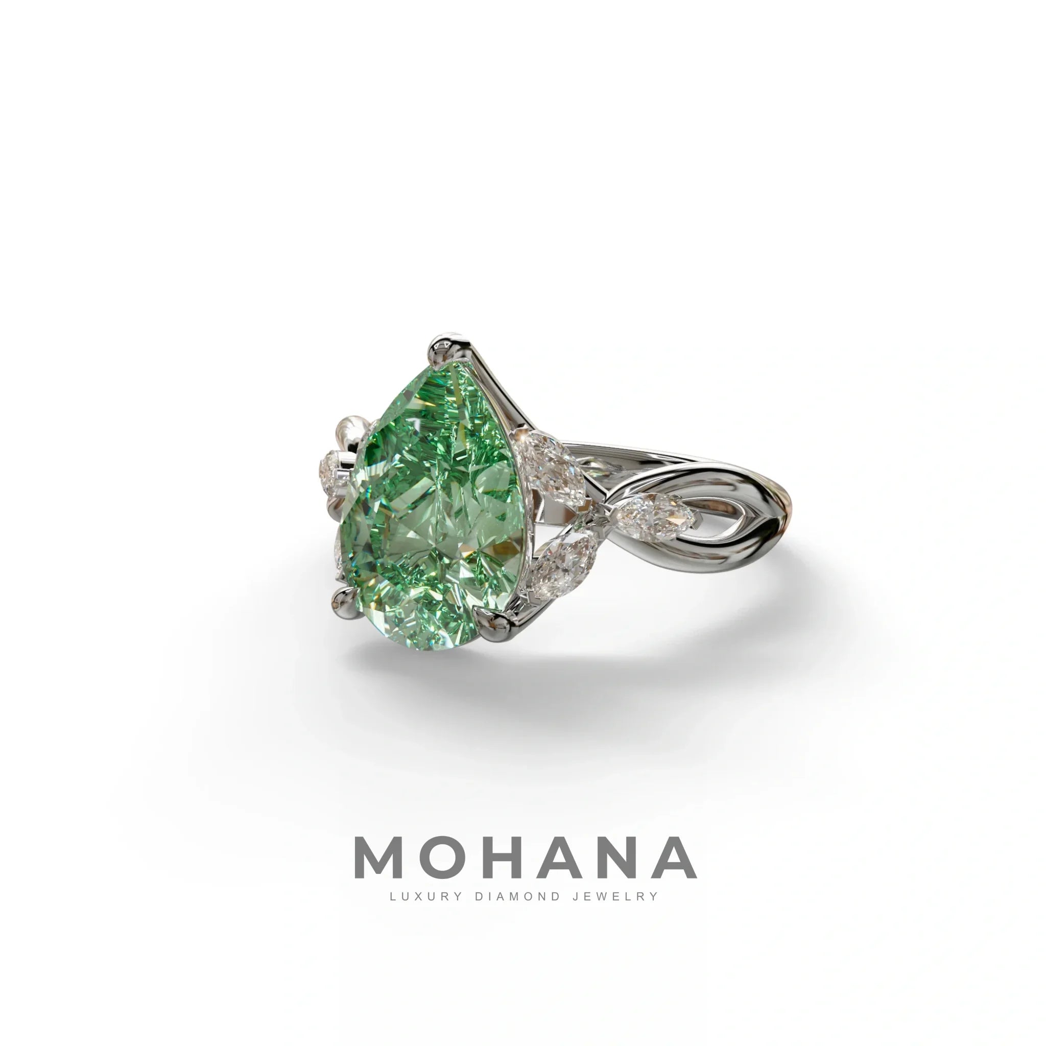 3 Carat Green Pear Cut Cluster-Vintage Setting Lab Grown Diamond Ring - Celena