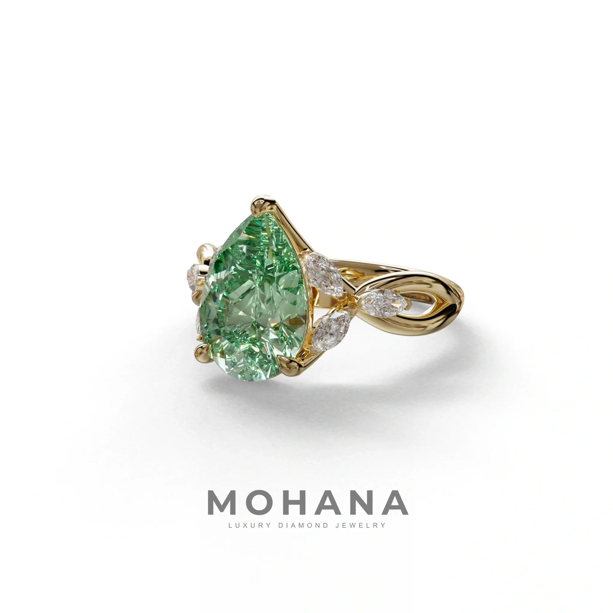 3 Carat Green Pear Cut Cluster-Vintage Setting Lab Grown Diamond Ring - Celena