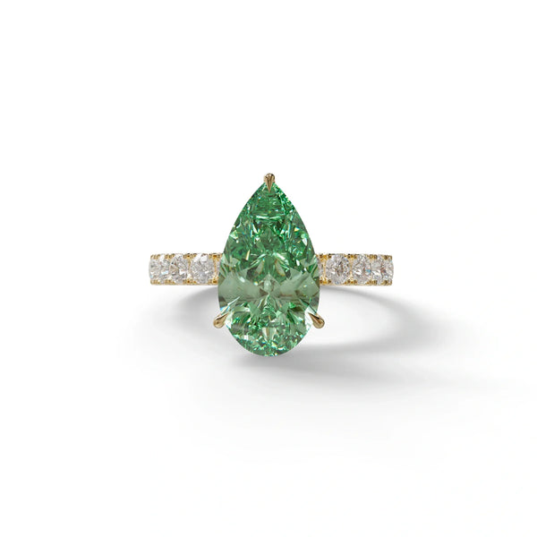 3 Carat Green Lab Grown Diamond Engagement Ring – Pear Cut Halo