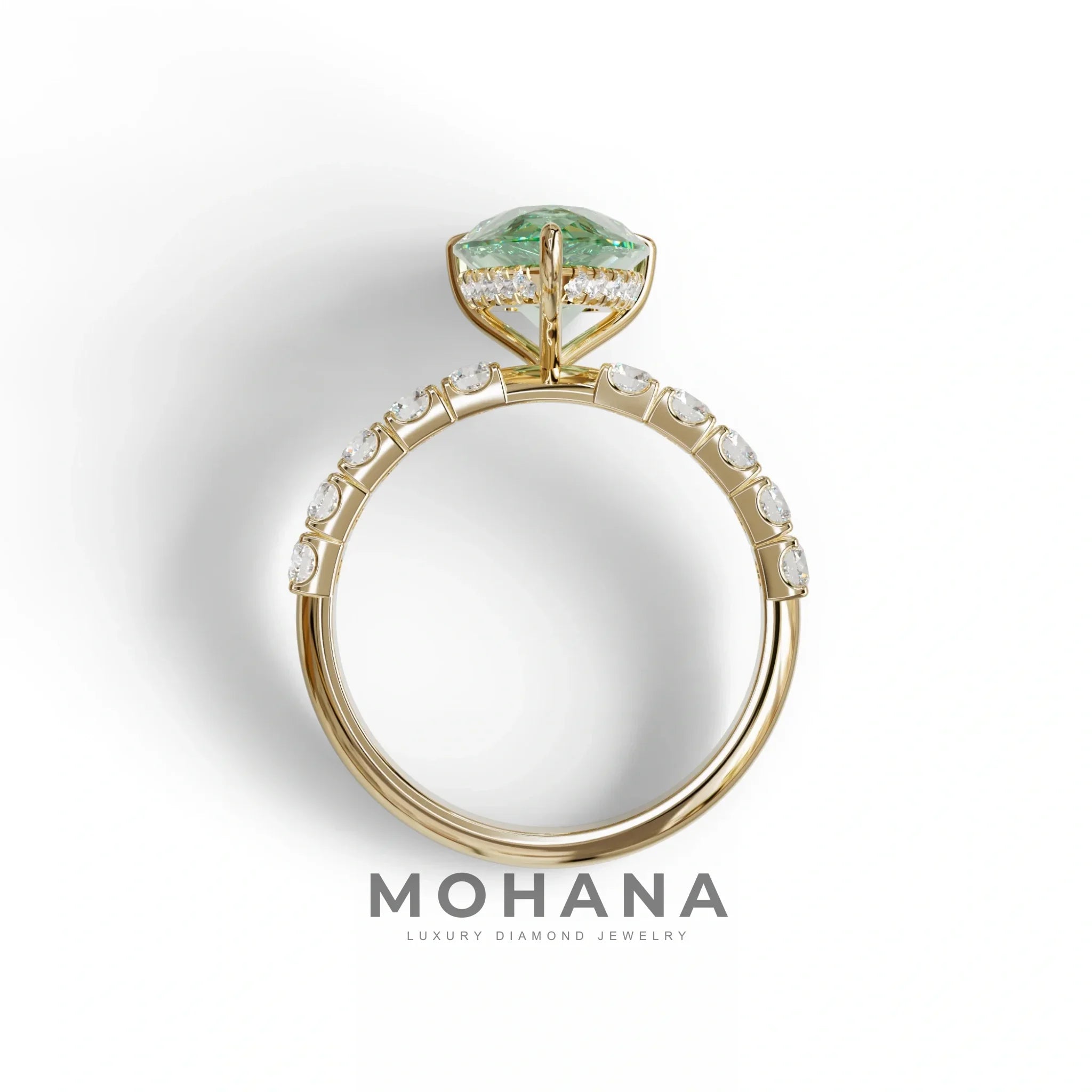 3 Carat Fancy Vivid Green Pear Cut Lab grown Diamond Engagement Ring - Feesia