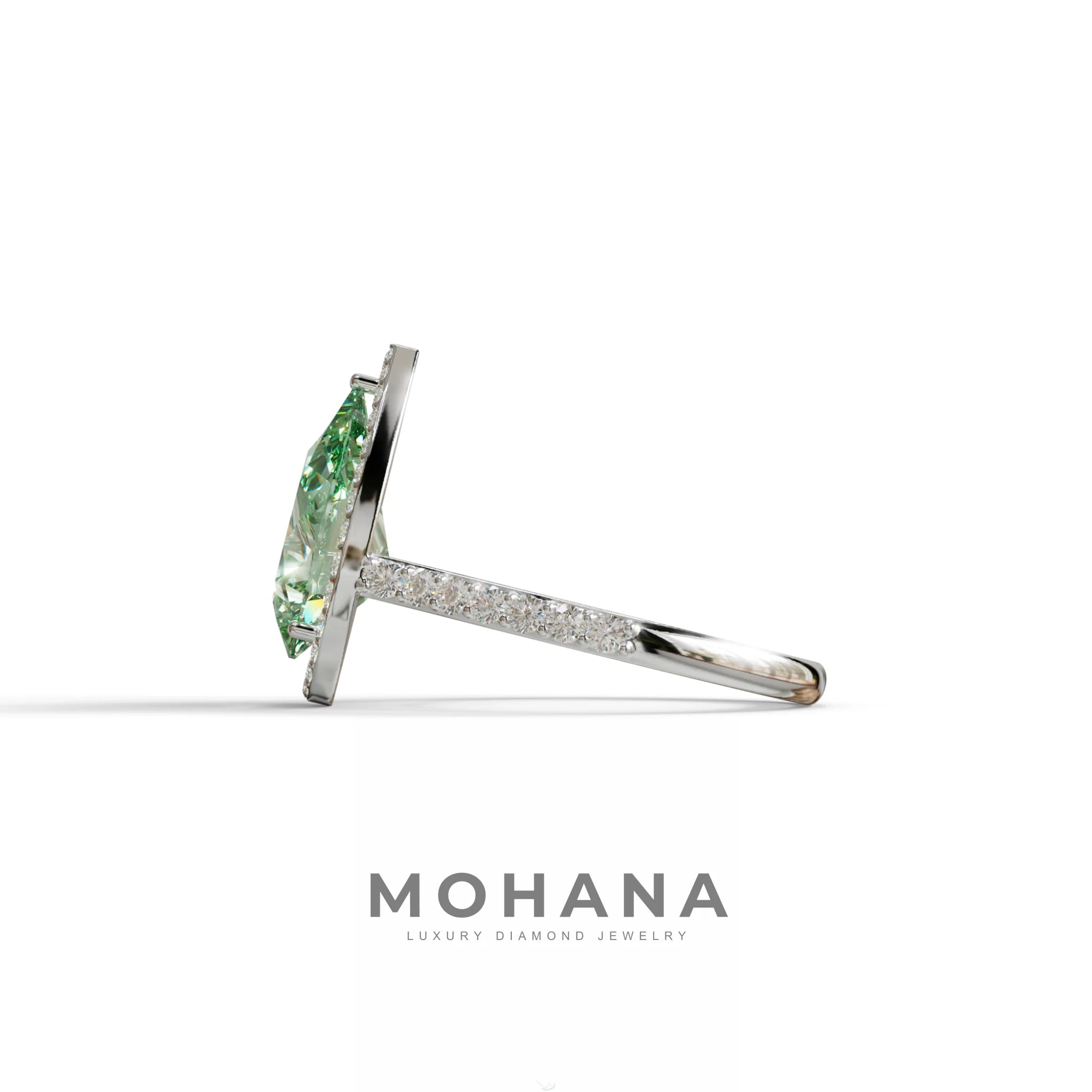 3 Carat Green Pear Cut Halo & Pave Setting Lab Grown Diamond Ring - Madona