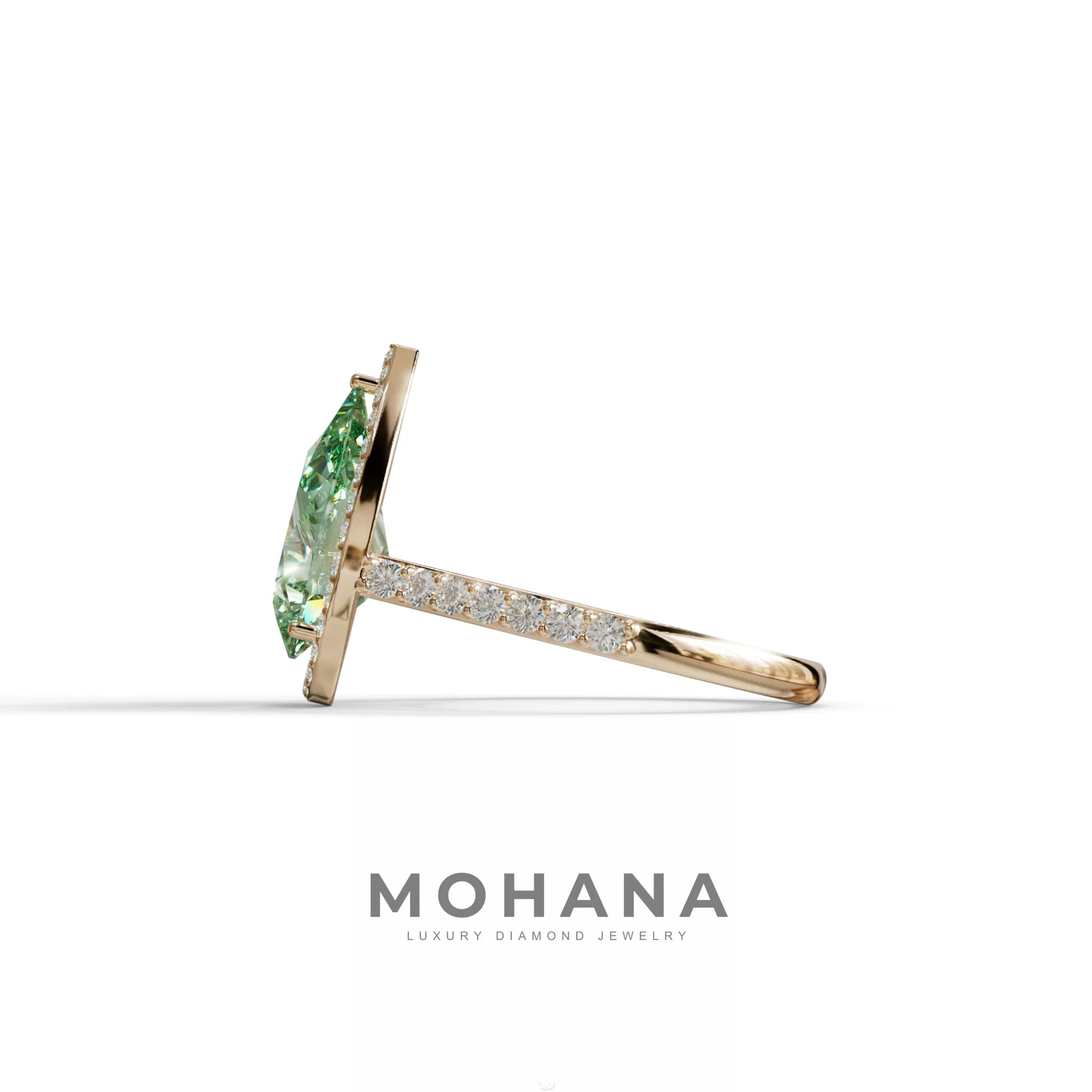 3 Carat Green Pear Cut Halo & Pave Setting Lab Grown Diamond Ring - Madona