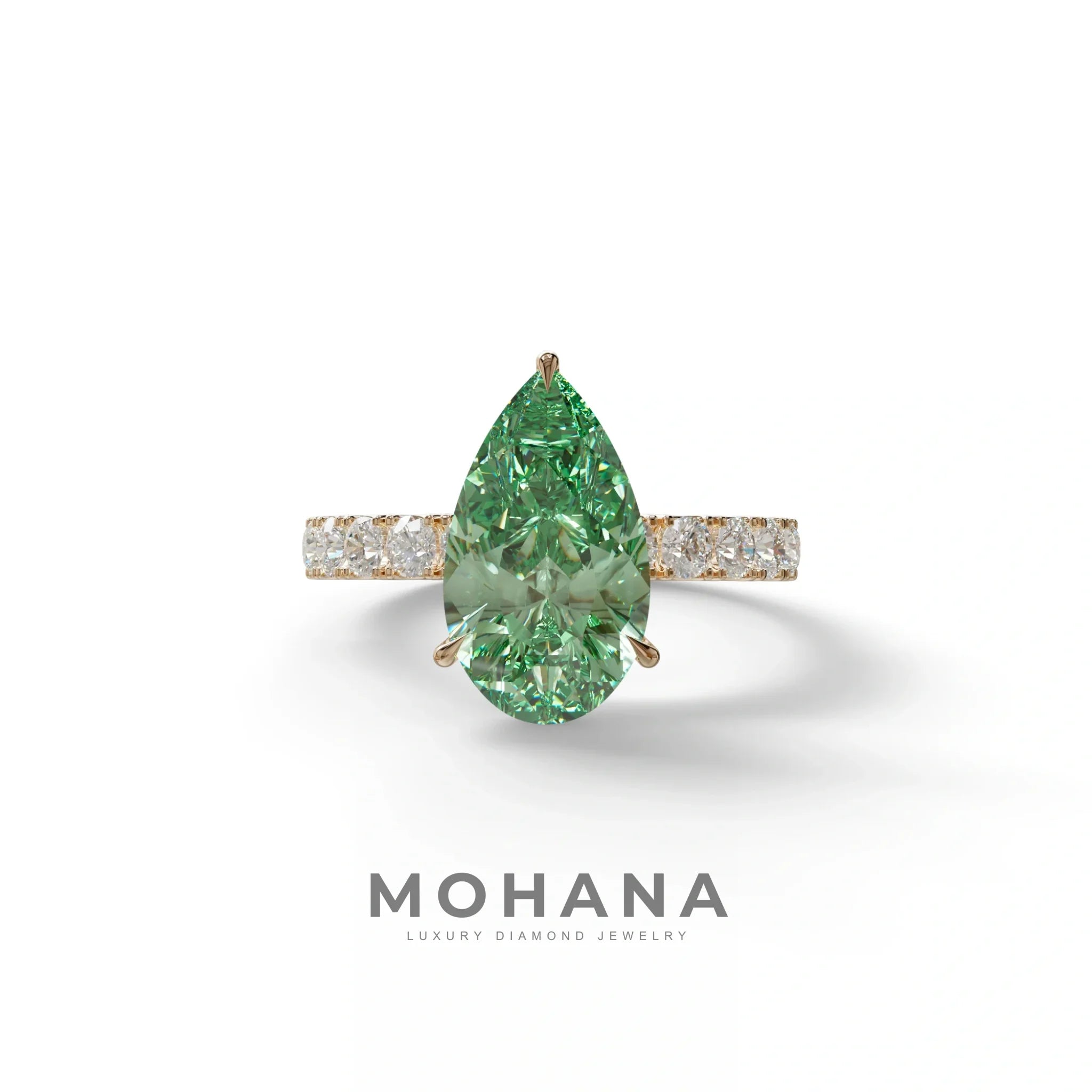 3 Carat Fancy Vivid Green Pear Cut Lab grown Diamond Engagement Ring - Feesia - 10K Solid Gold / Rose Gold