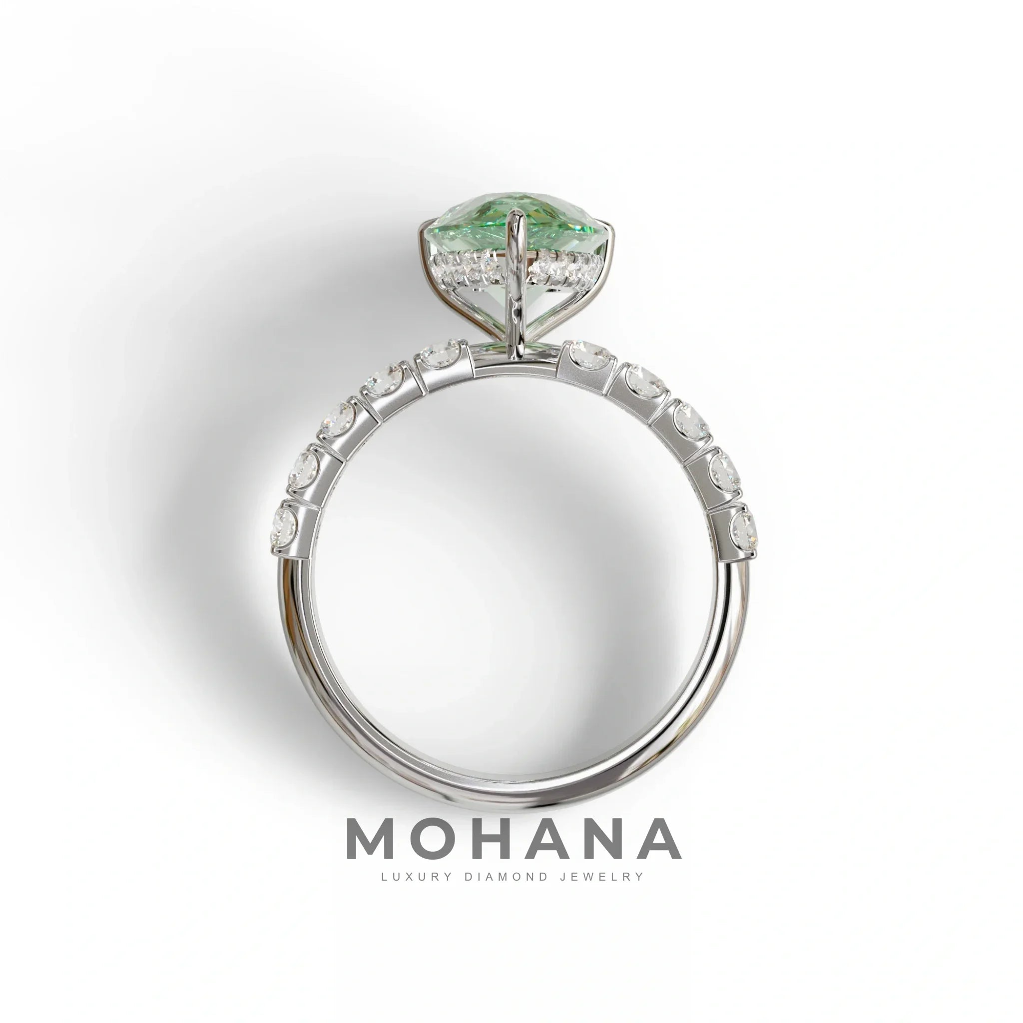 3 Carat Fancy Vivid Green Pear Cut Lab grown Diamond Engagement Ring - Feesia