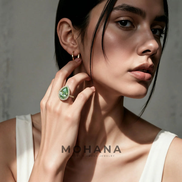 3 Carat Green Lab Grown Diamond Engagement Ring – Pear Cut Halo & Pavé | Madona alternate view