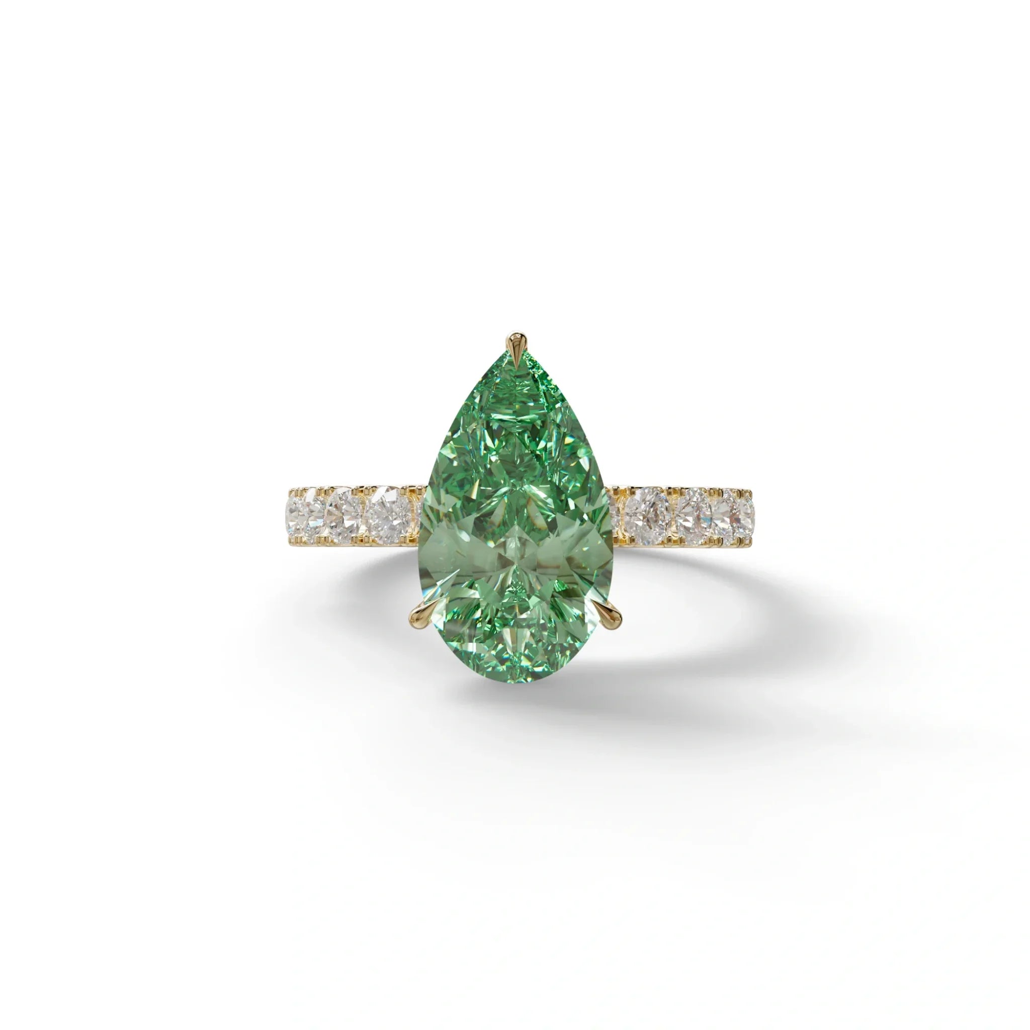 3 Carat Fancy Vivid Green Pear Cut Lab grown Diamond Engagement Ring - Feesia - 10K Solid Gold / Yellow Gold