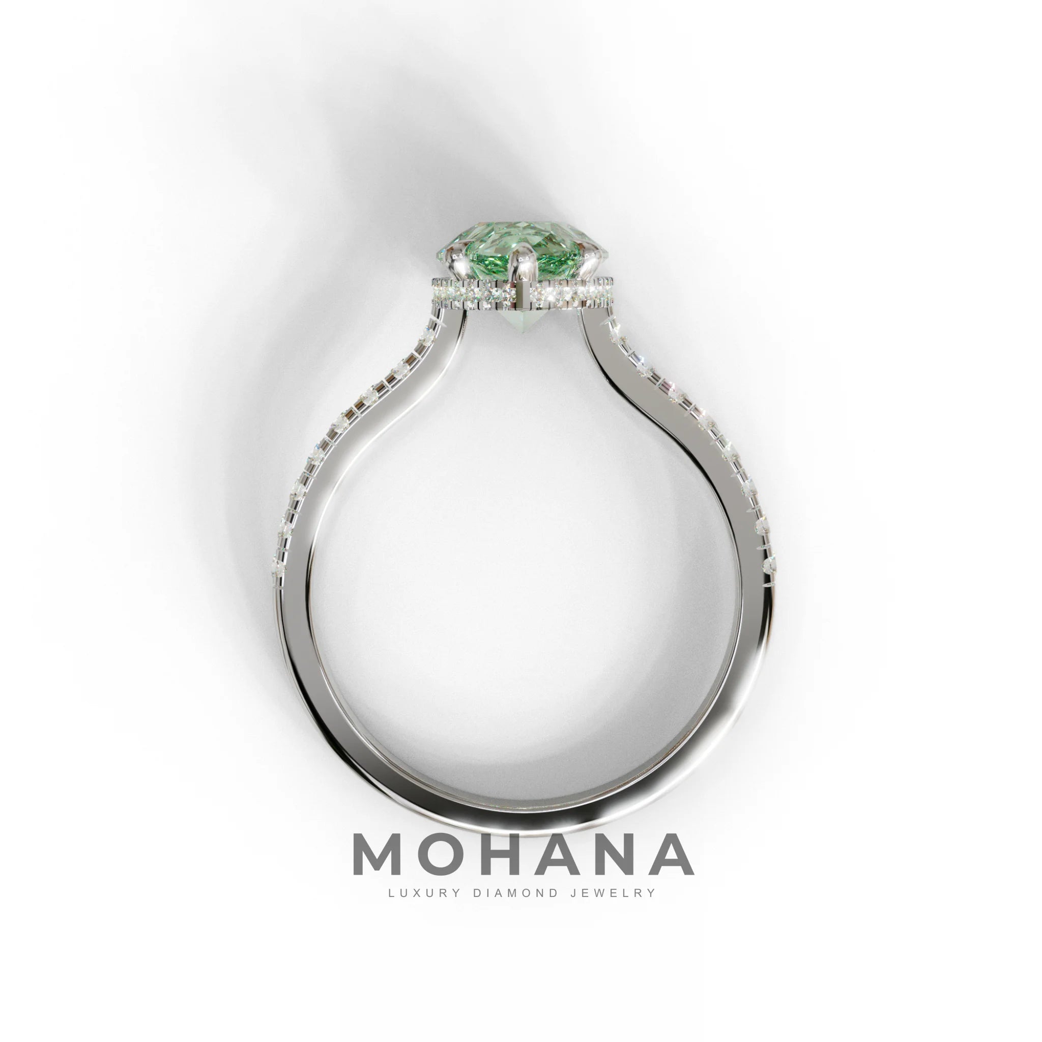3 Carat Green Pear Cut Hidden Halo & Pave Set Lab Diamond Ring - Eblouissant