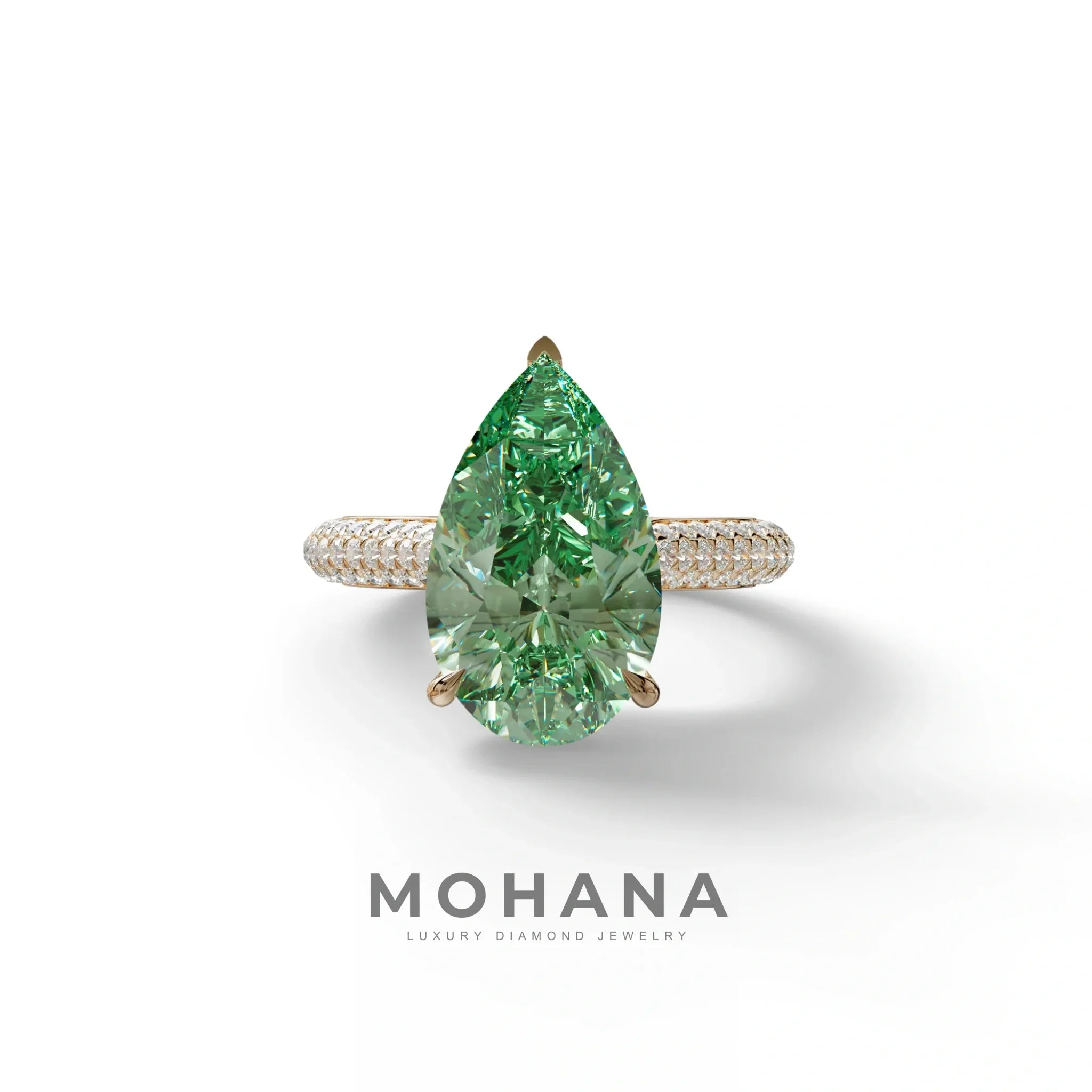 3 Carat Green Pear Shaped Hidden Halo Lab Diamond Engagement Ring - Alina - 10K Solid Gold / Rose Gold