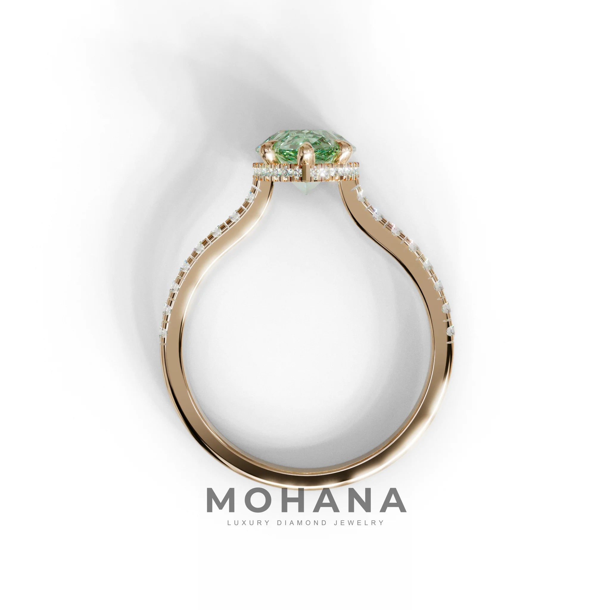 3 Carat Green Pear Cut Hidden Halo & Pave Set Lab Diamond Ring - Eblouissant