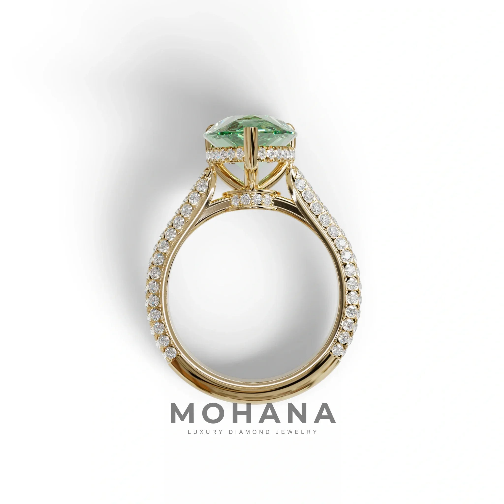 3 Carat Green Pear Shaped Hidden Halo Lab Diamond Engagement Ring - Alina