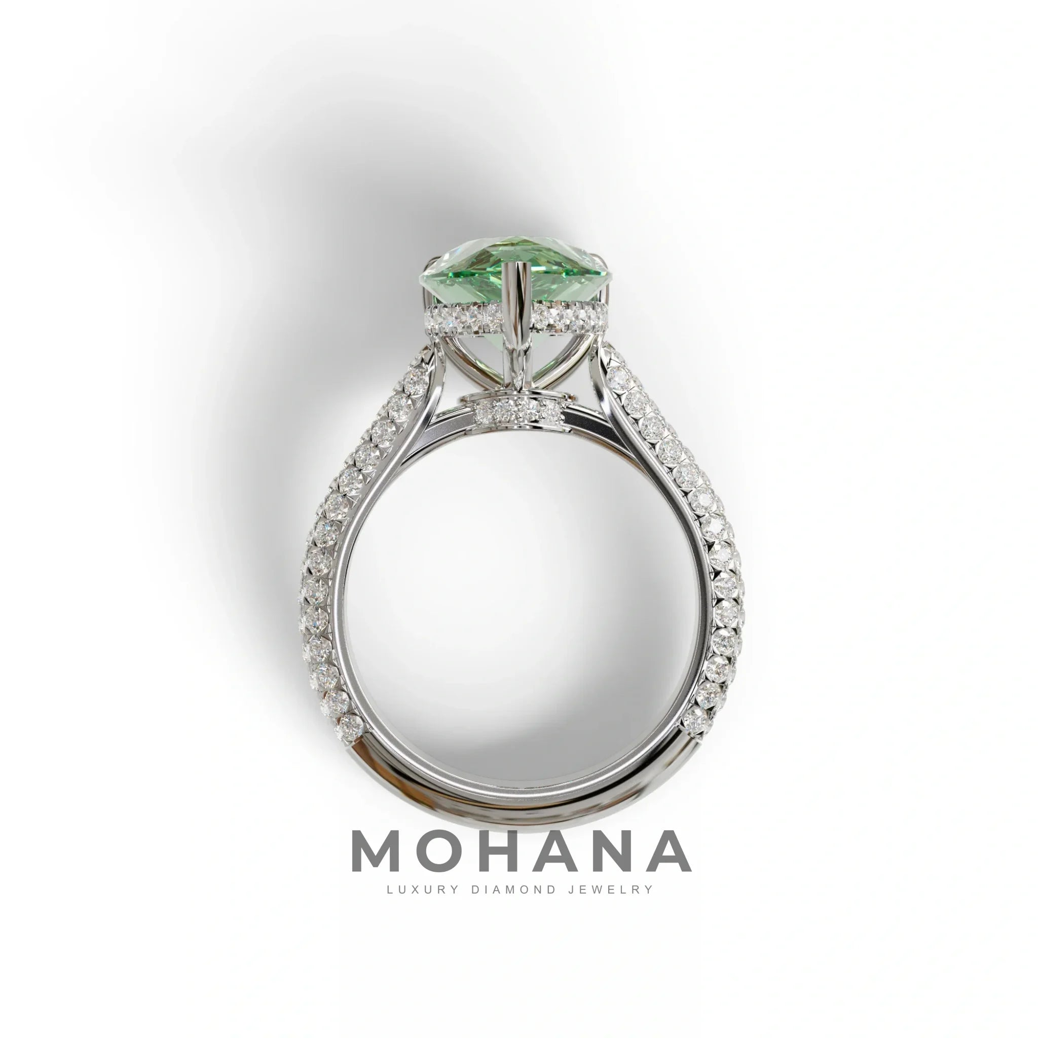 3 Carat Green Pear Shaped Hidden Halo Lab Diamond Engagement Ring - Alina