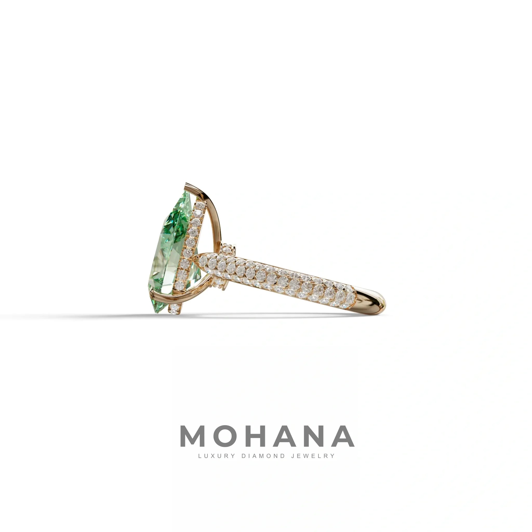 3 Carat Green Pear Shaped Hidden Halo Lab Diamond Engagement Ring - Alina