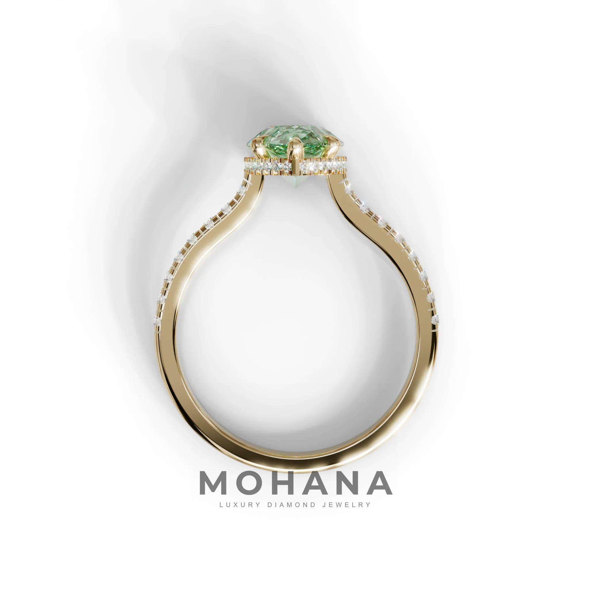 3 Carat Green Pear Cut Hidden Halo & Pave Set Lab Diamond Ring - Eblouissant