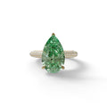 3 Carat Green Pear Shaped Hidden Halo Lab Diamond Engagement Ring - Alina - 10K Solid Gold / Yellow Gold
