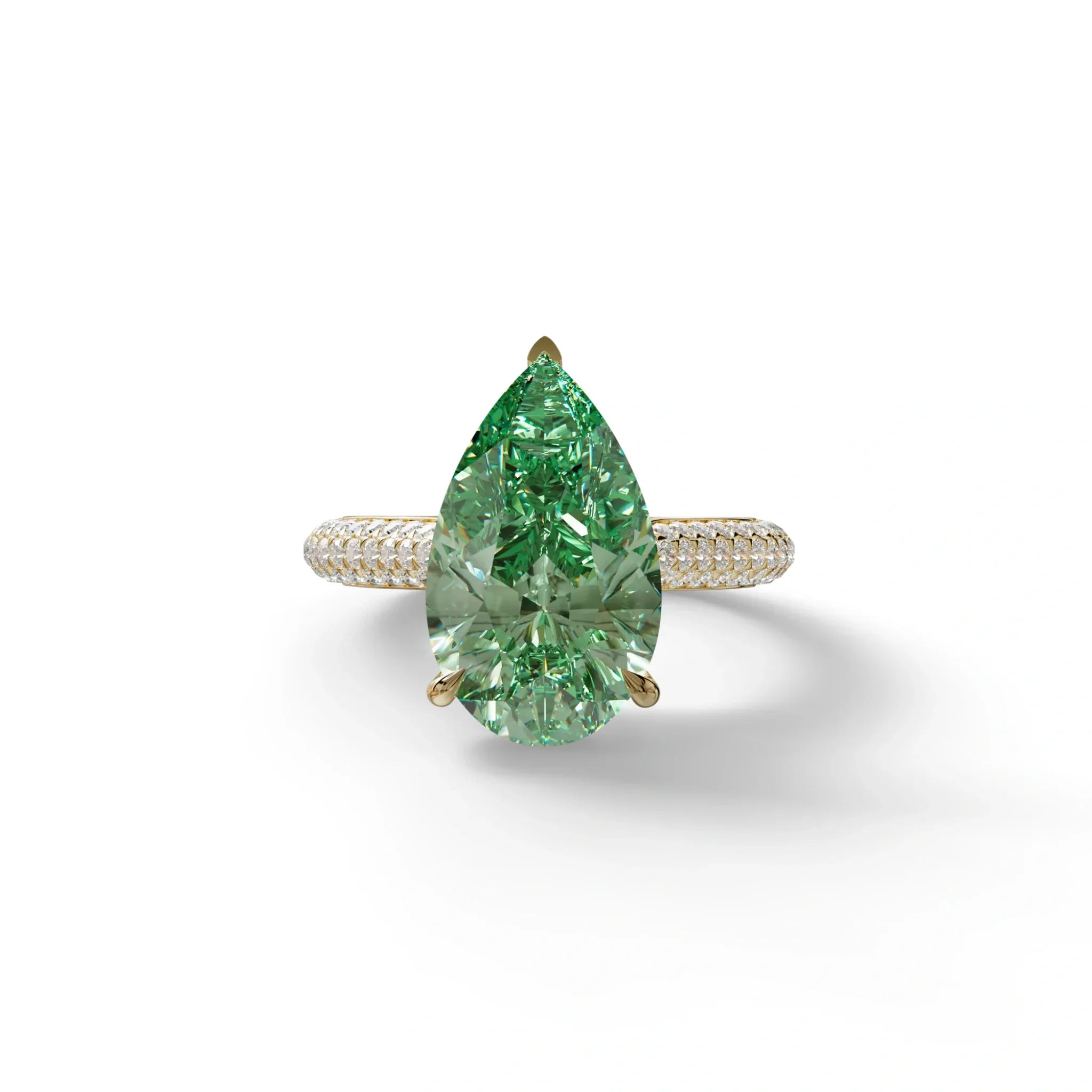 3 Carat Green Pear Shaped Hidden Halo Lab Diamond Engagement Ring - Alina - 10K Solid Gold / Yellow Gold