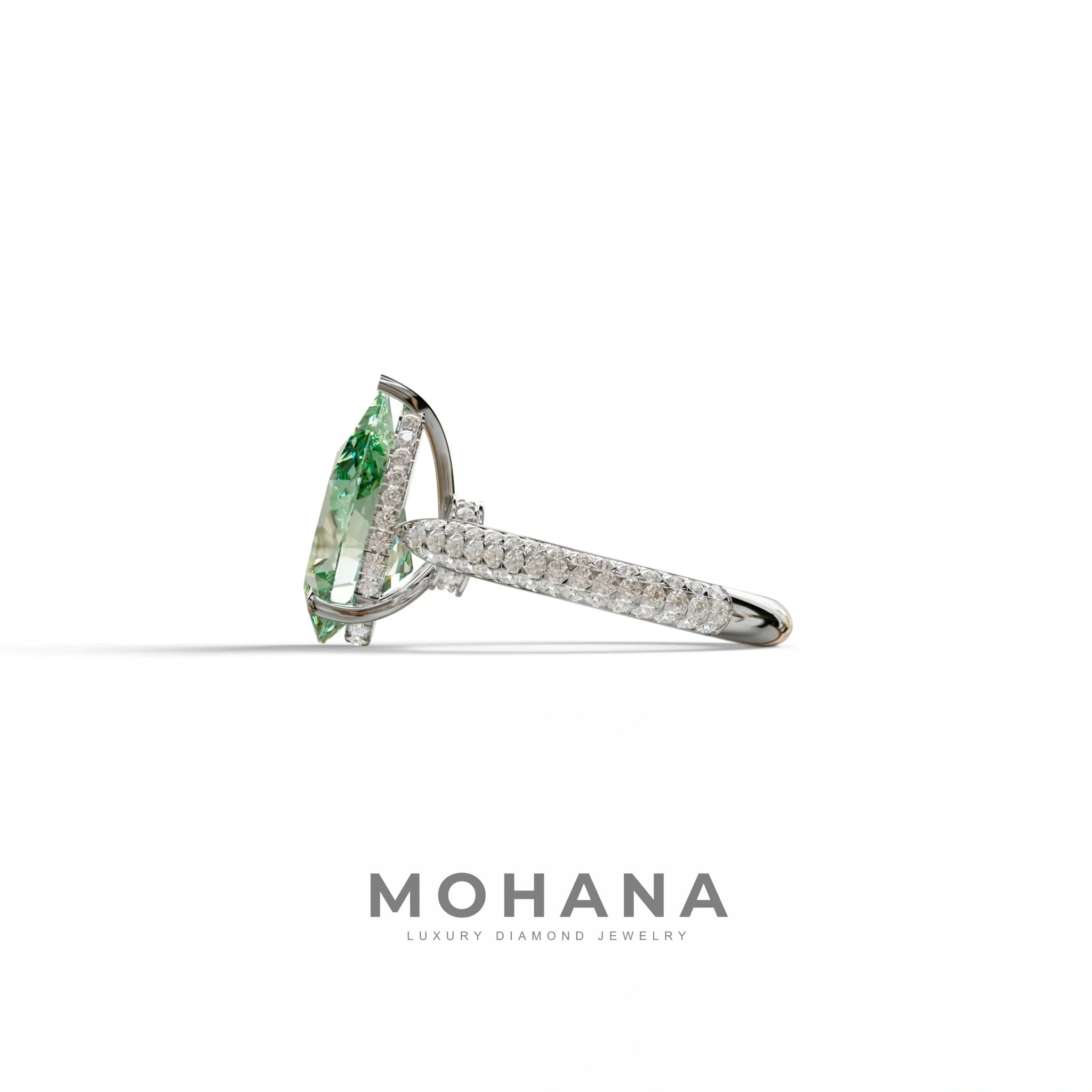 3 Carat Green Pear Shaped Hidden Halo Lab Diamond Engagement Ring - Alina