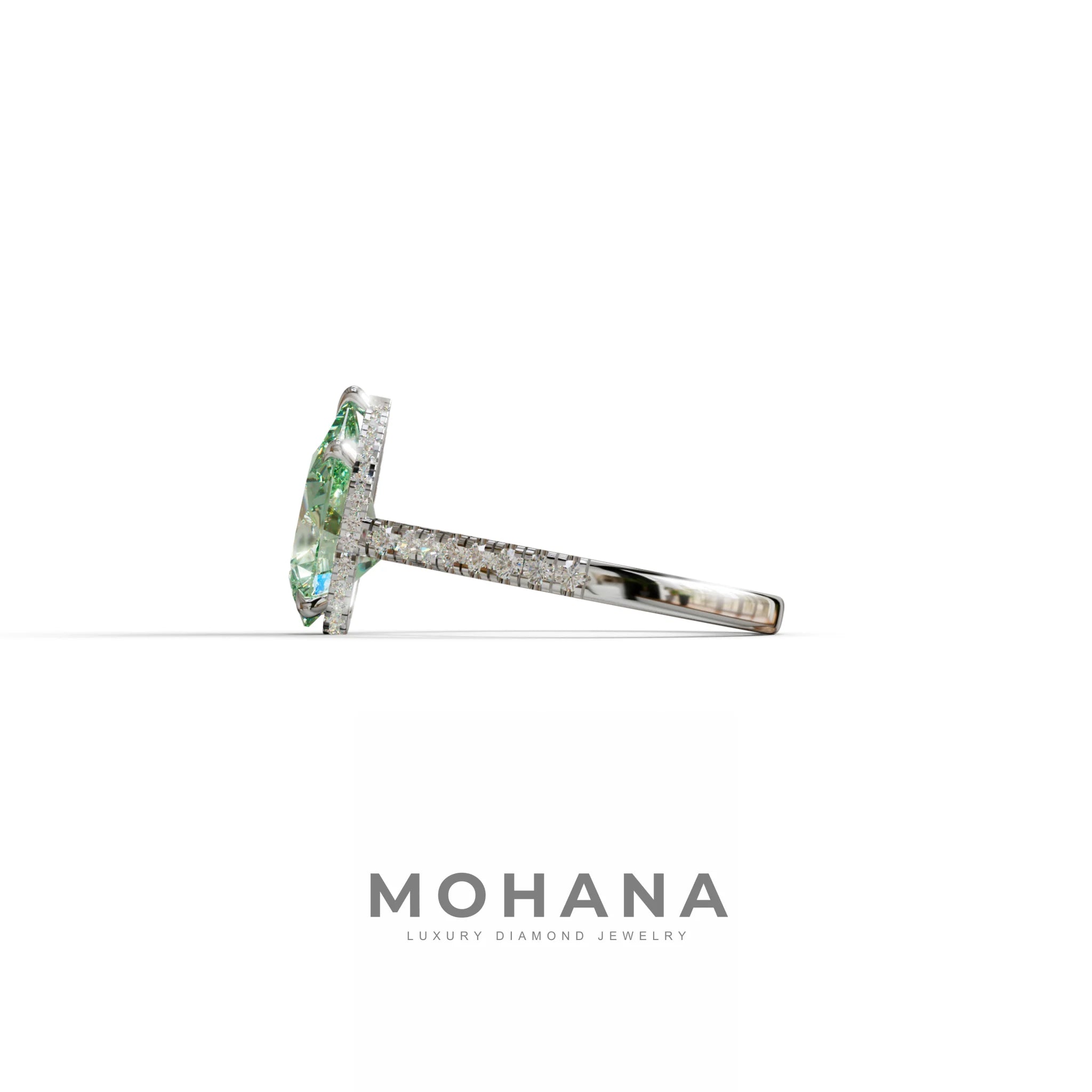 3 Carat Green Pear Cut Hidden Halo & Pave Set Lab Diamond Ring - Eblouissant
