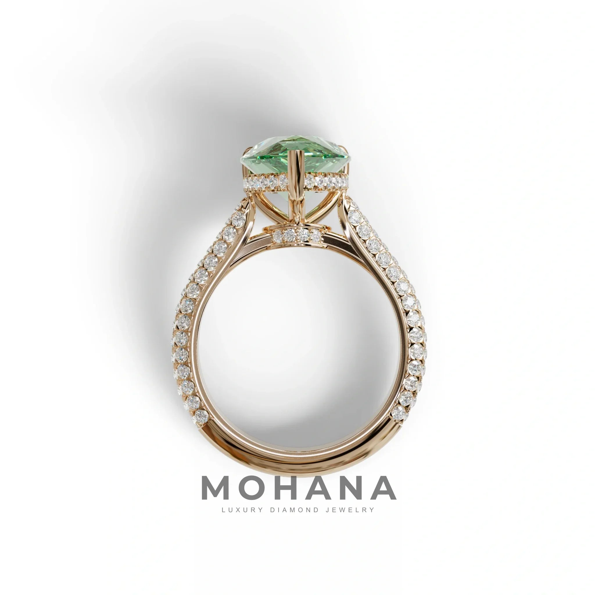 3 Carat Green Pear Shaped Hidden Halo Lab Diamond Engagement Ring - Alina
