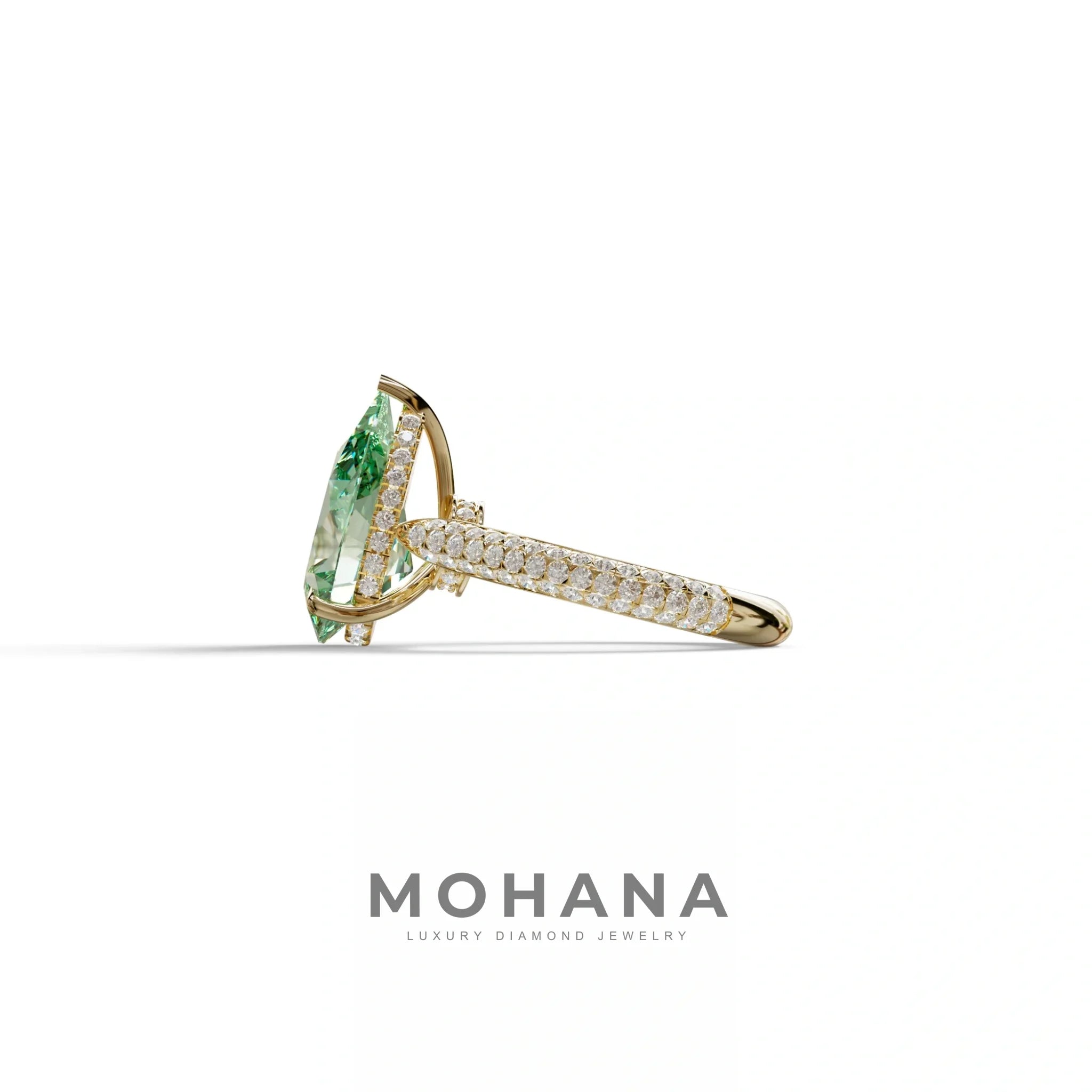 3 Carat Green Pear Shaped Hidden Halo Lab Diamond Engagement Ring - Alina