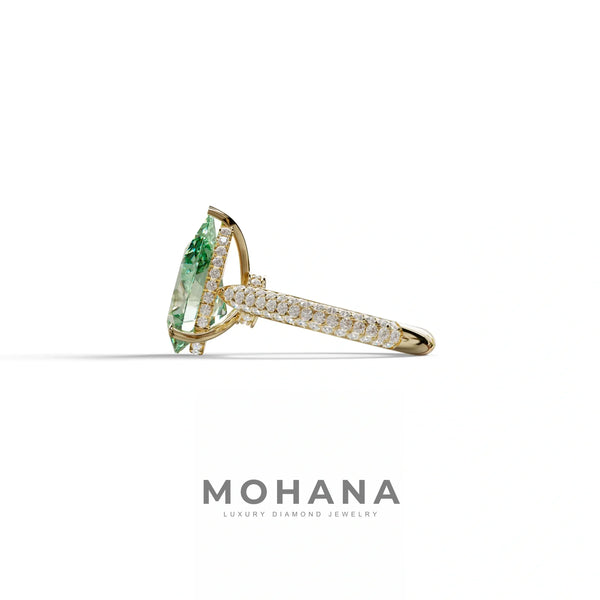3 Carat Green Lab Grown Diamond Engagement Ring – Pear Cut Hidden Halo | Alina alternate view