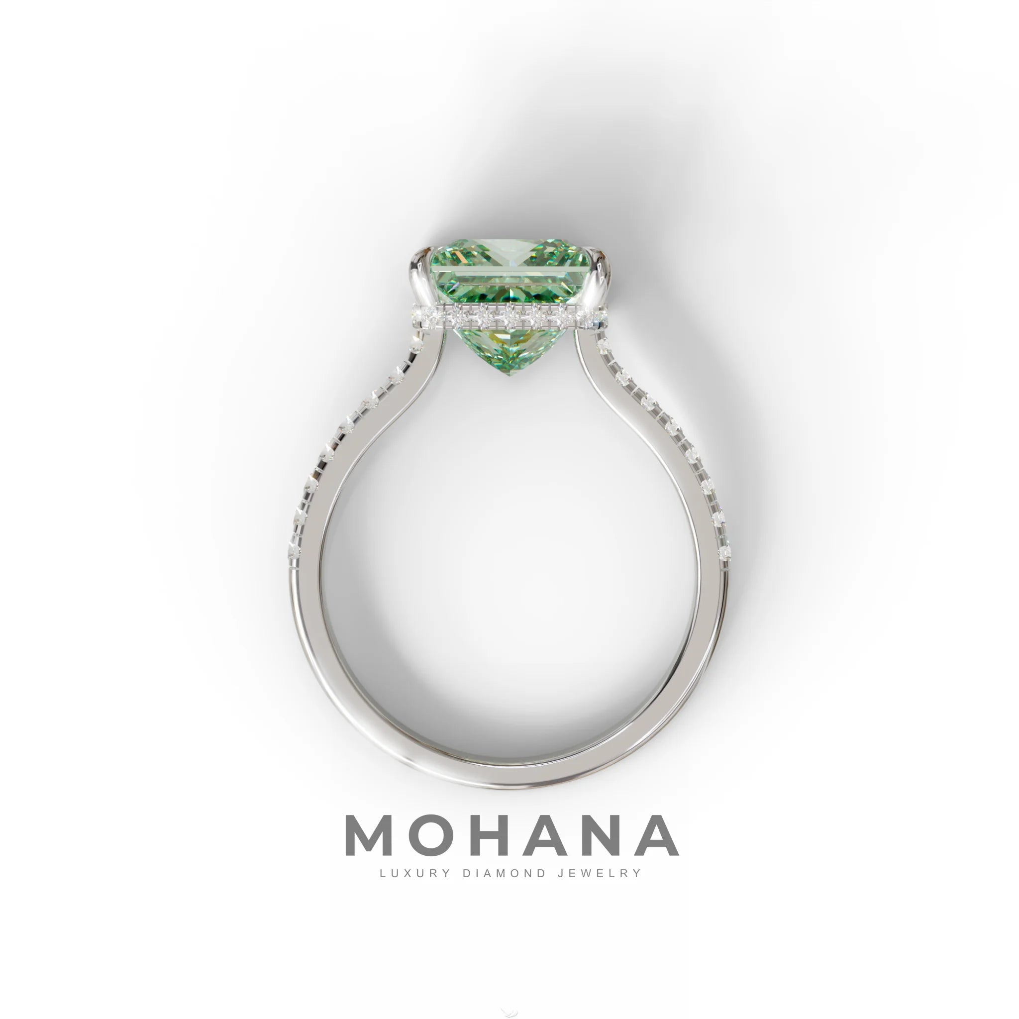 3 Carat Fancy Green Princess Cut Hidden Halo Lab Grown Diamond Engagement Ring