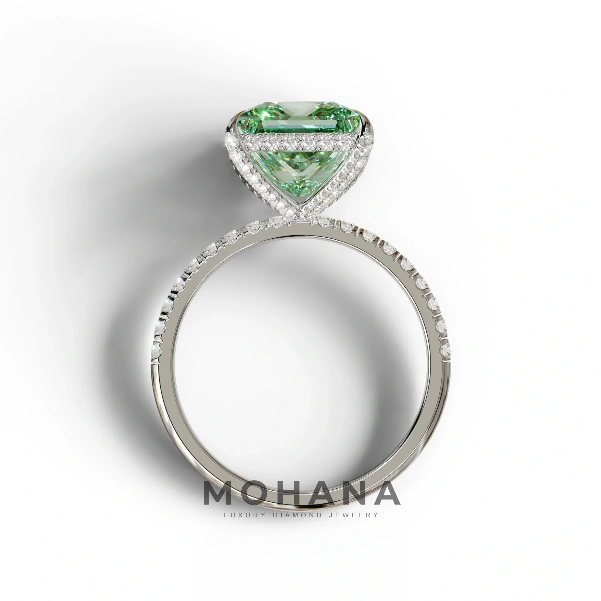 3 Carat Green Princess Cut Hidden Halo & Pave Lab Diamond Ring