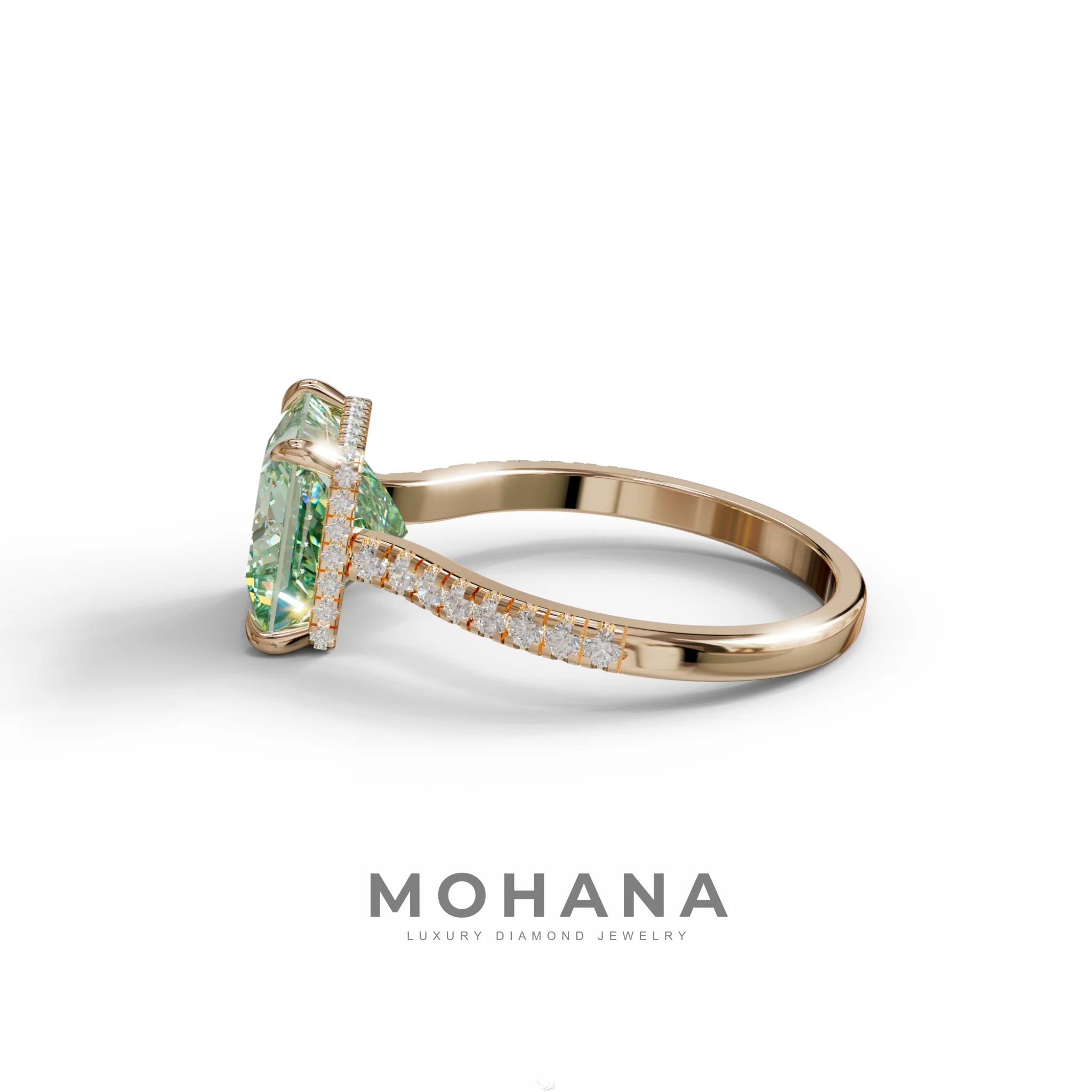 3 Carat Fancy Green Princess Cut Hidden Halo Lab Grown Diamond Engagement Ring