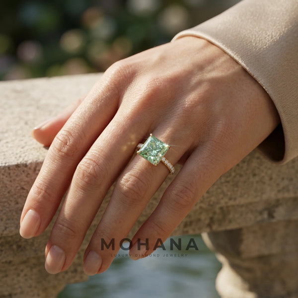 3 Carat Green Lab Grown Diamond Engagement Ring – Princess Cut Hidden Halo alternate view