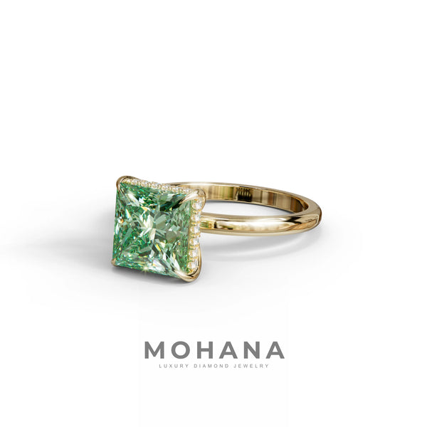 3 Carat Green Lab Grown Diamond Engagement Ring – Princess Cut Hidden Halo alternate view