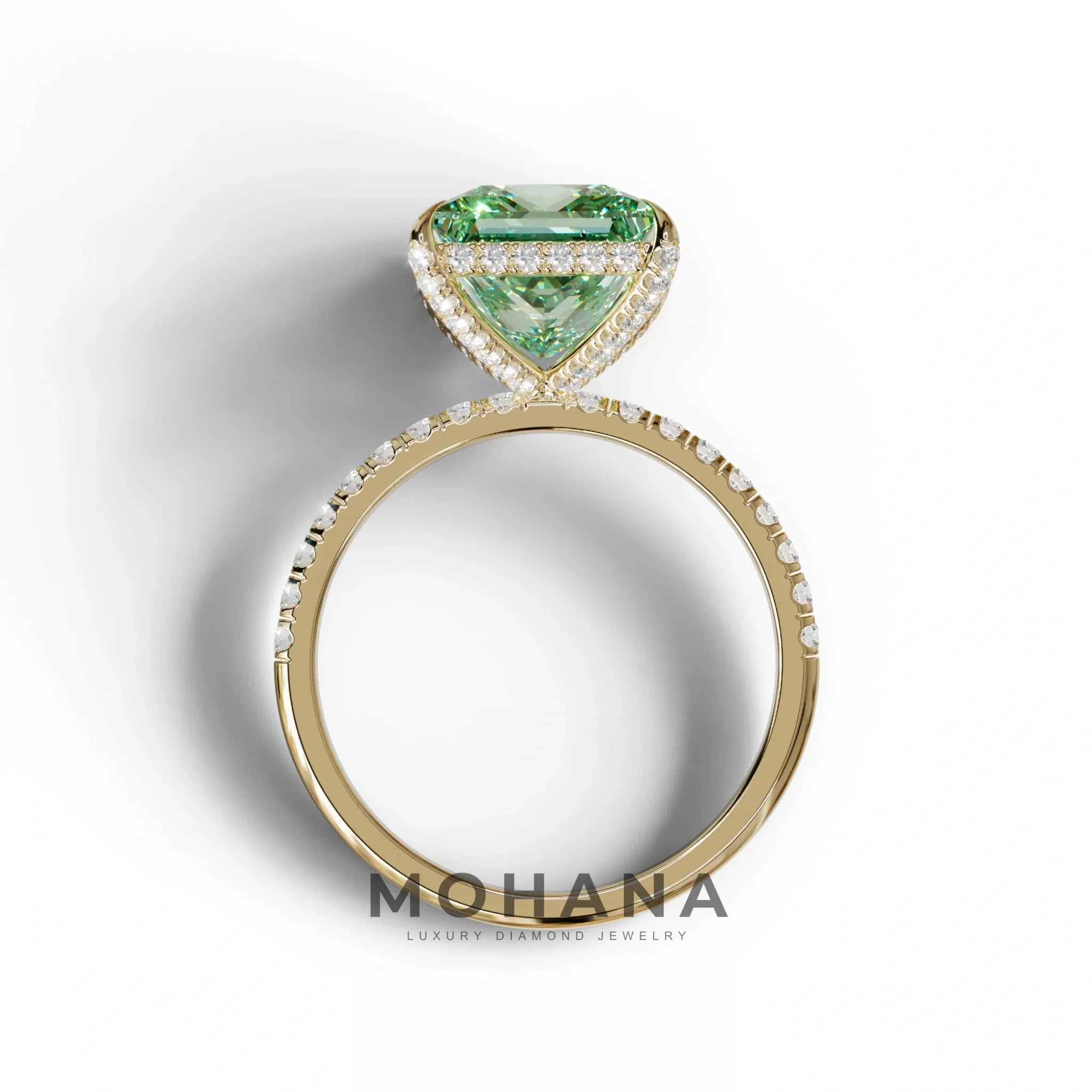 3 Carat Green Princess Cut Hidden Halo & Pave Lab Diamond Ring