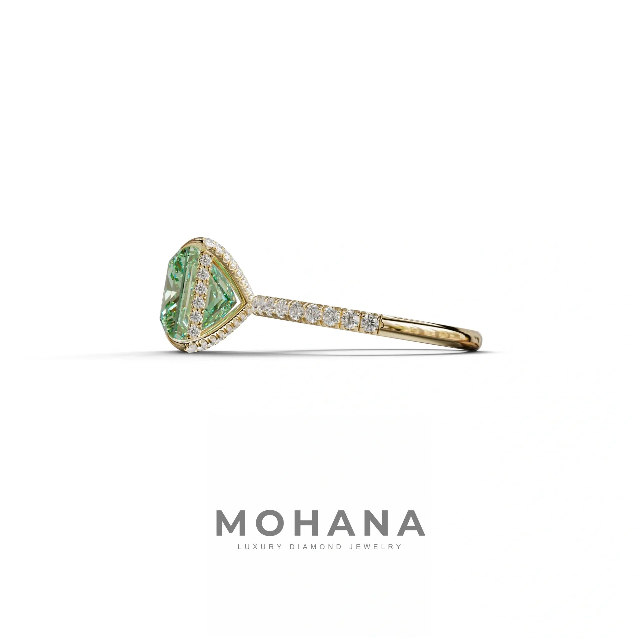 3 Carat Green Princess Cut Hidden Halo & Pave Lab Diamond Ring