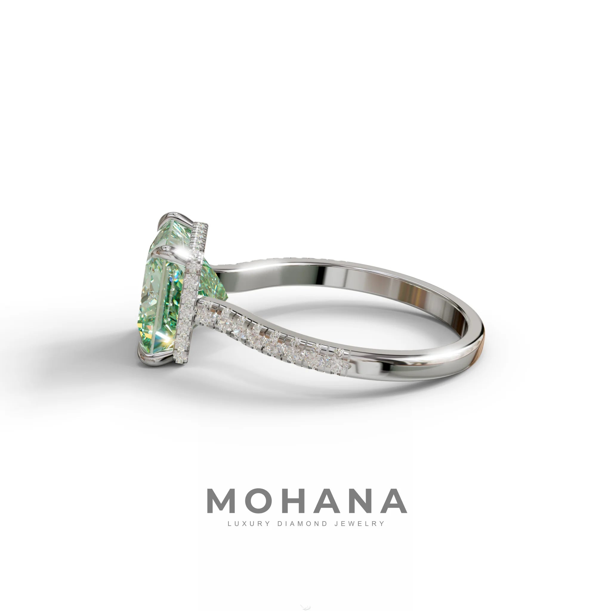 3 Carat Fancy Green Princess Cut Hidden Halo Lab Grown Diamond Engagement Ring