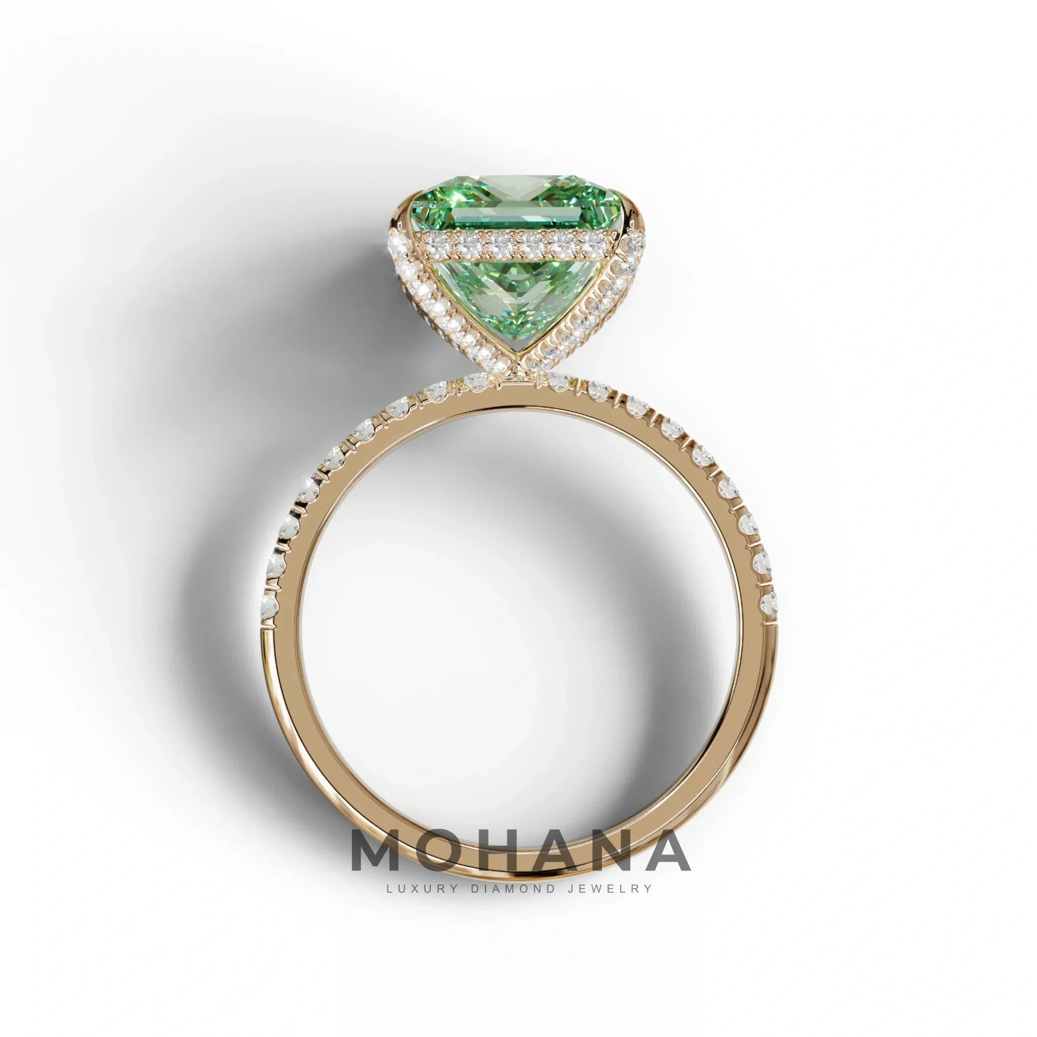 3 Carat Green Princess Cut Hidden Halo & Pave Lab Diamond Ring