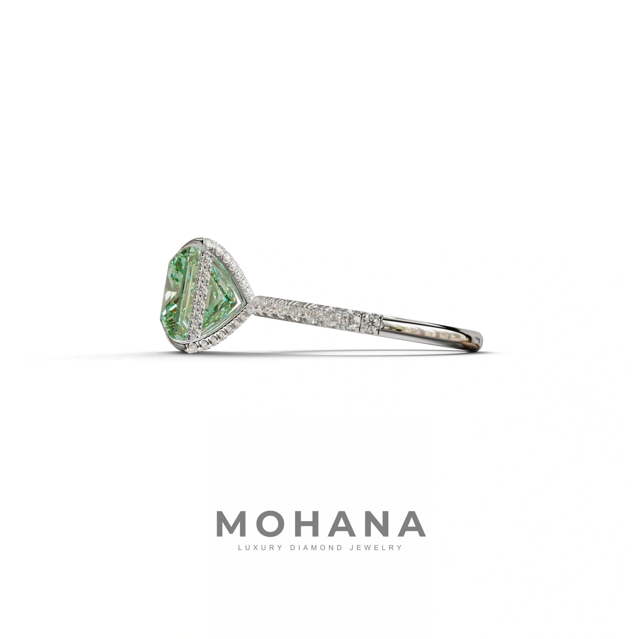 3 Carat Green Princess Cut Hidden Halo & Pave Lab Diamond Ring