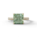 3 Carat Fancy Green Princess Cut Hidden Halo Lab Grown Diamond Engagement Ring - 10K Solid Gold / Yellow Gold