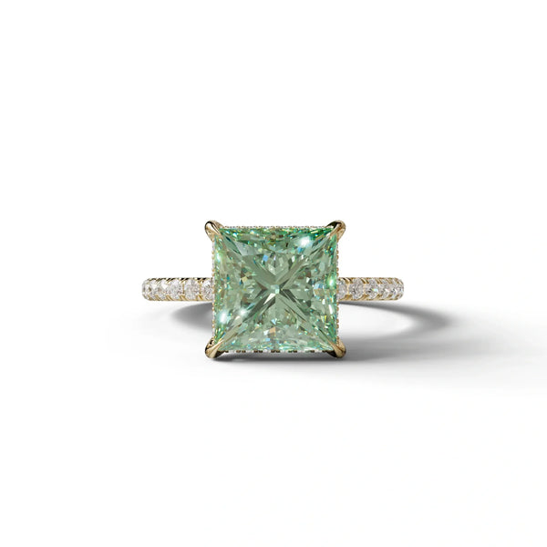 3 Carat Green Lab Grown Diamond Engagement Ring – Princess Cut Hidden Halo
