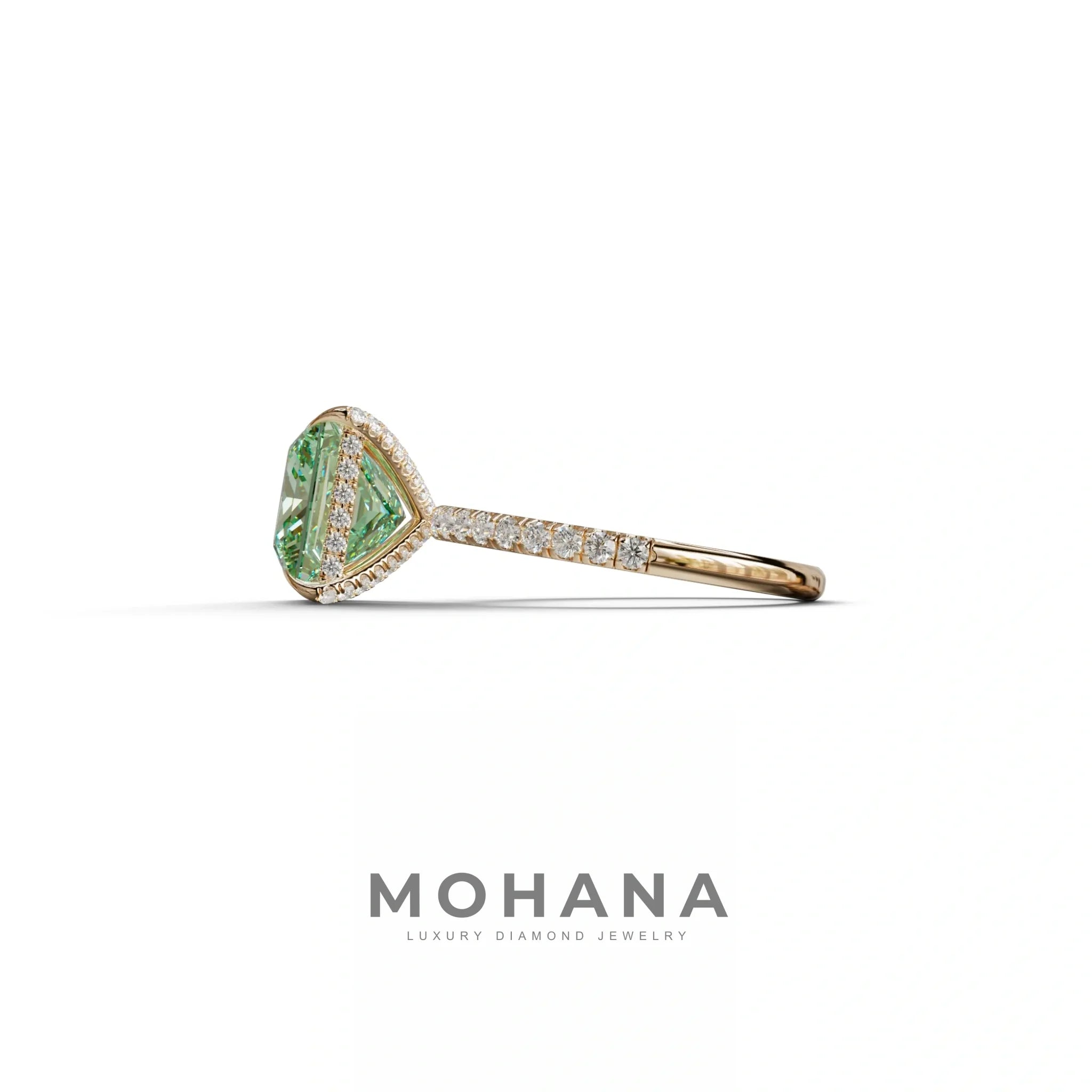 3 Carat Green Princess Cut Hidden Halo & Pave Lab Diamond Ring