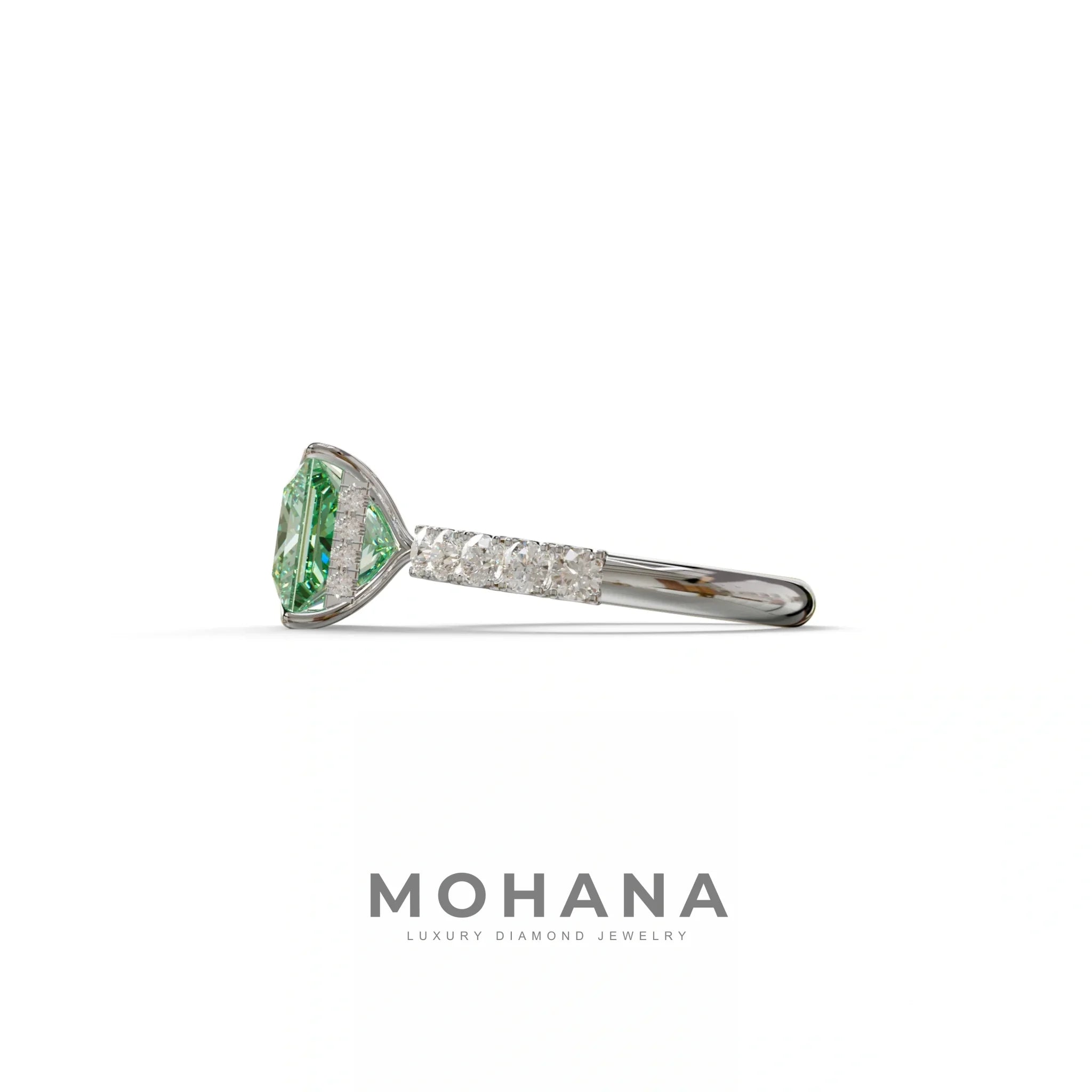 3 Carat Green Princess Cut Pave Lab Created Diamond Ring - Elysia