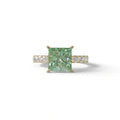 3 Carat Green Princess Cut Pave Lab Created Diamond Ring - Elysia - 10K Solid Gold / Yellow Gold